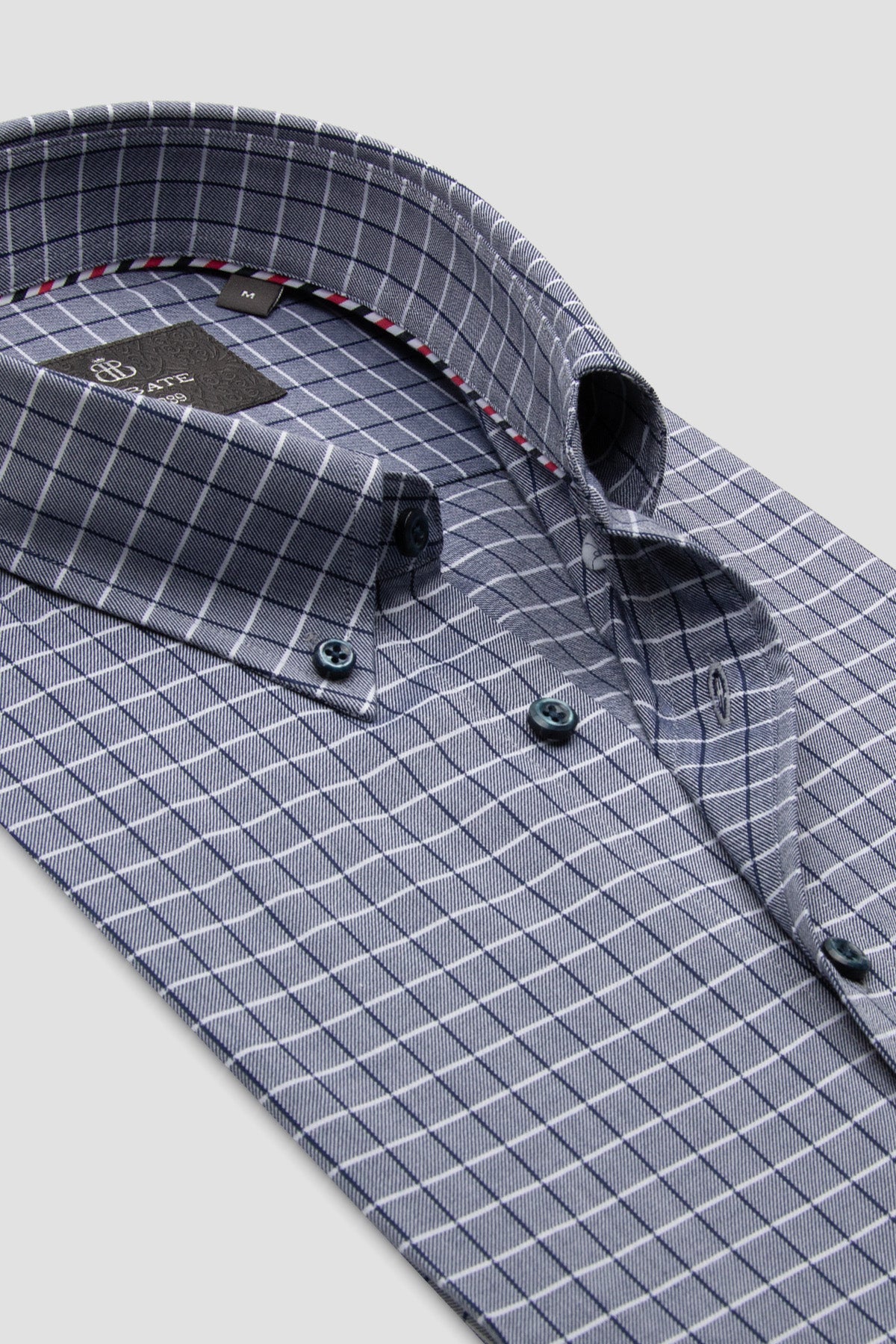 Abbate Luca Flanel Pamuklu Comfort Fit Gri Düğmeli Yaka Erkek Kareli Gömlek