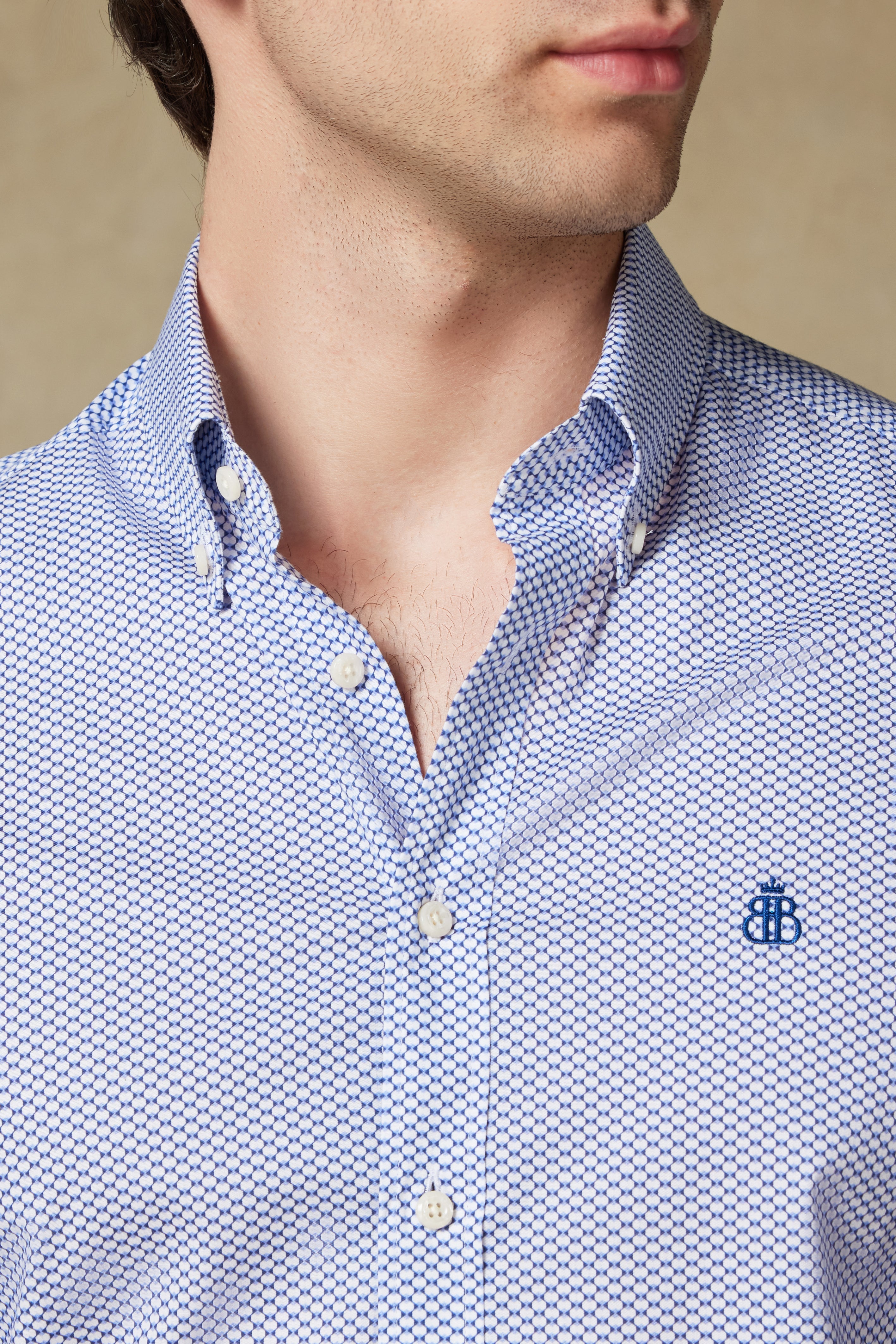 Abbate Luca Poplin Stretch Pamuk Karışımlı Comfort Fit Mor Düğmeli Yaka Erkek Baskılı Gömlek