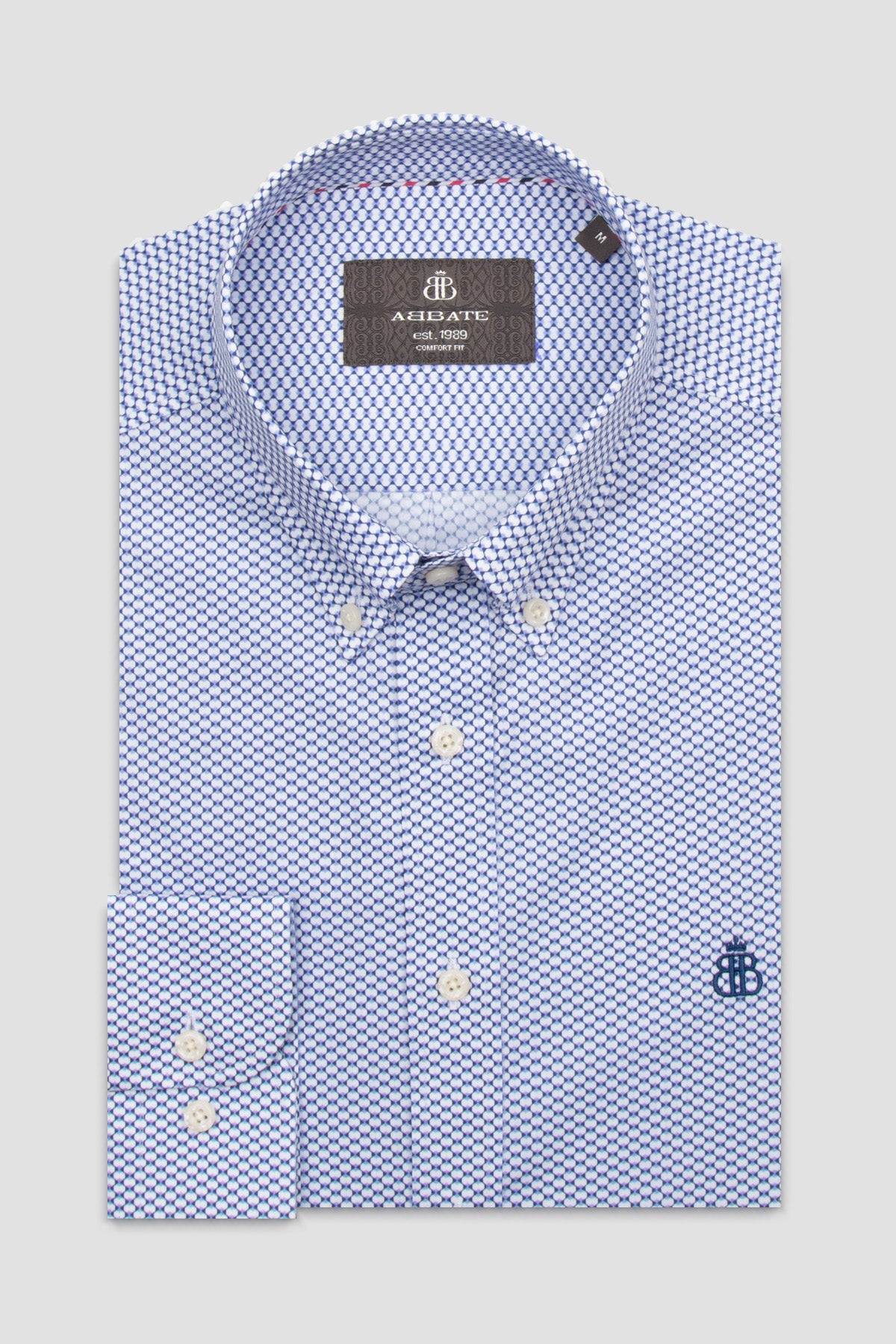 Abbate Luca Poplin Stretch Pamuk Karışımlı Comfort Fit Mor Düğmeli Yaka Erkek Baskılı Gömlek