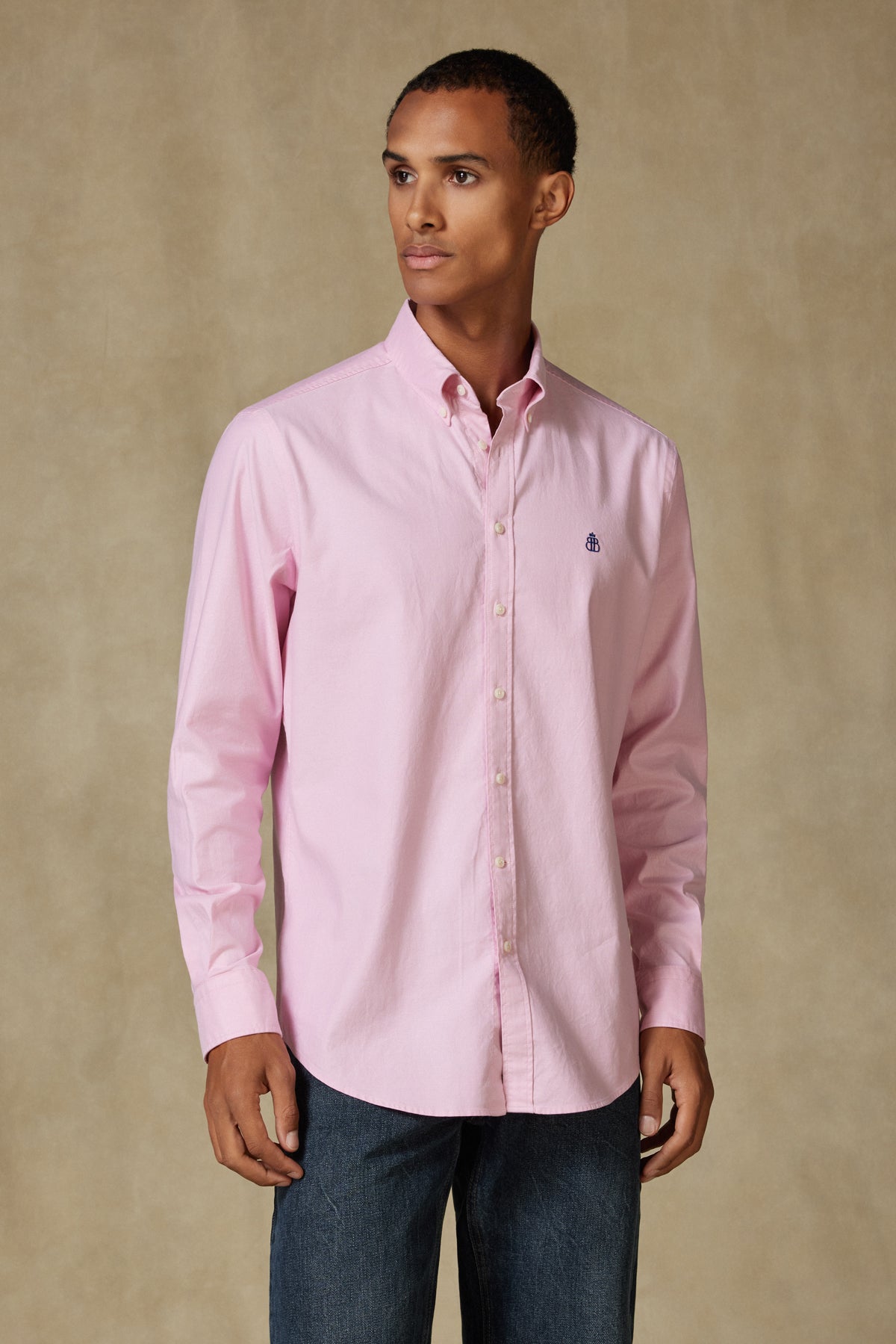 Abbate Luca Oxford Stretch Pamuk Karışımlı Comfort Fit Pembe Düğmeli Yaka Erkek Düz Gömlek