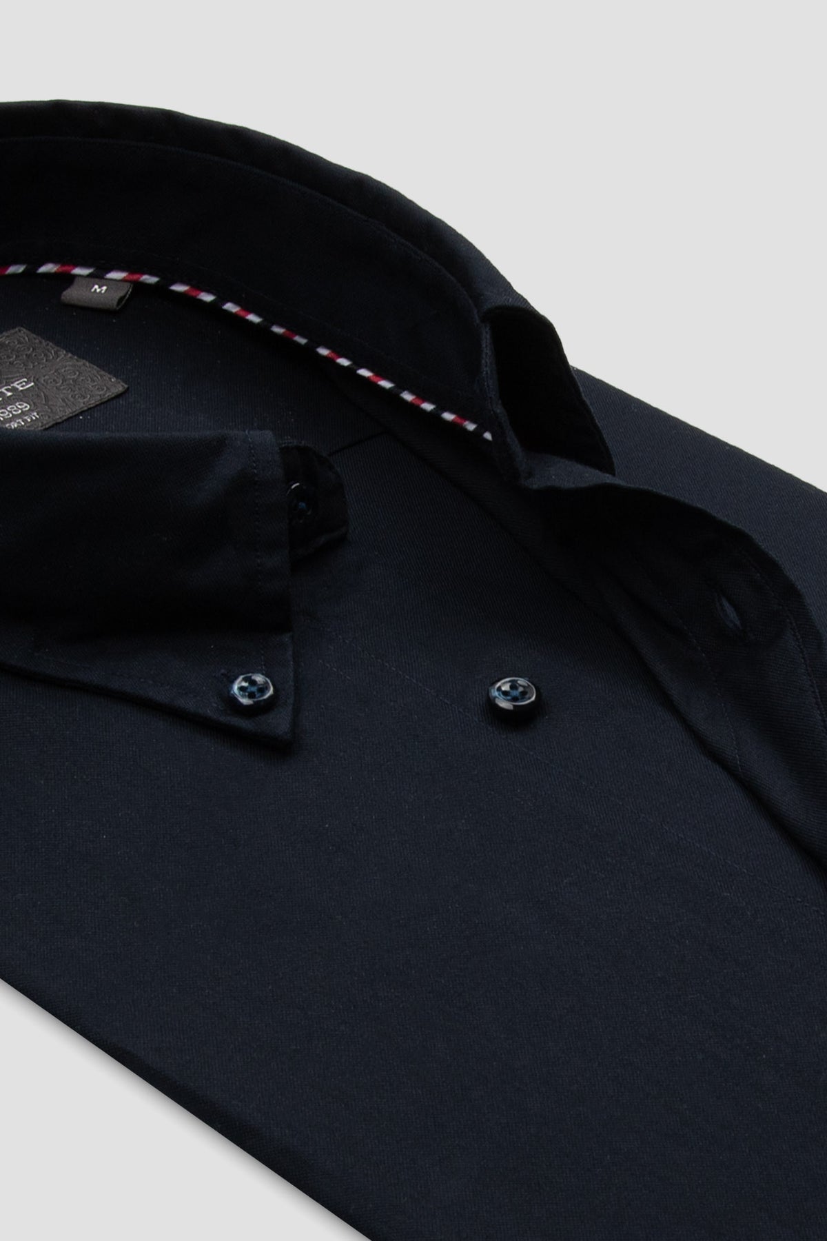 Abbate Luca Oxford Stretch Pamuk Karışımlı Comfort Fit Lacivert Düğmeli Yaka Erkek Düz Gömlek