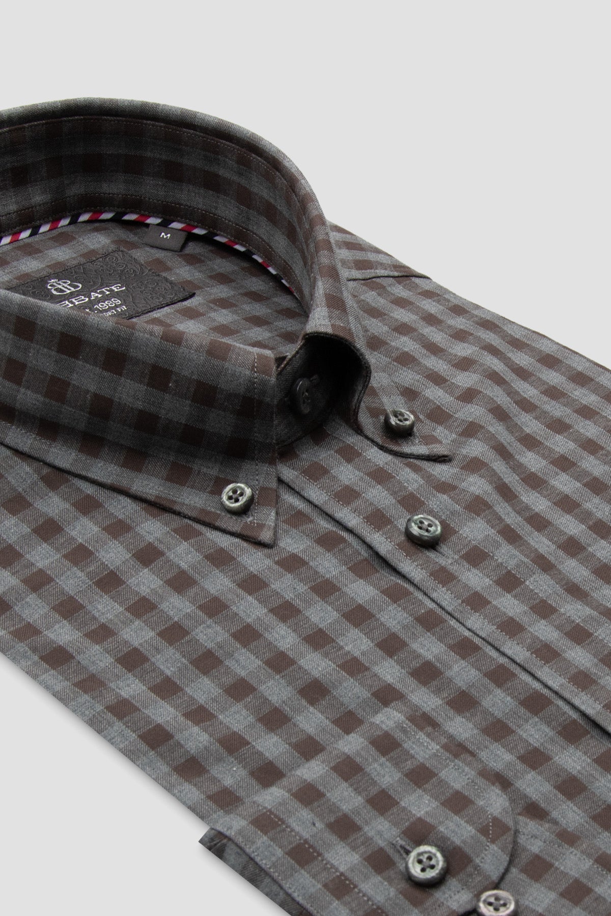 Abbate Luca Poplin Pamuklu Comfort Fit Kahverengi Düğmeli Yaka Erkek Kareli Gömlek