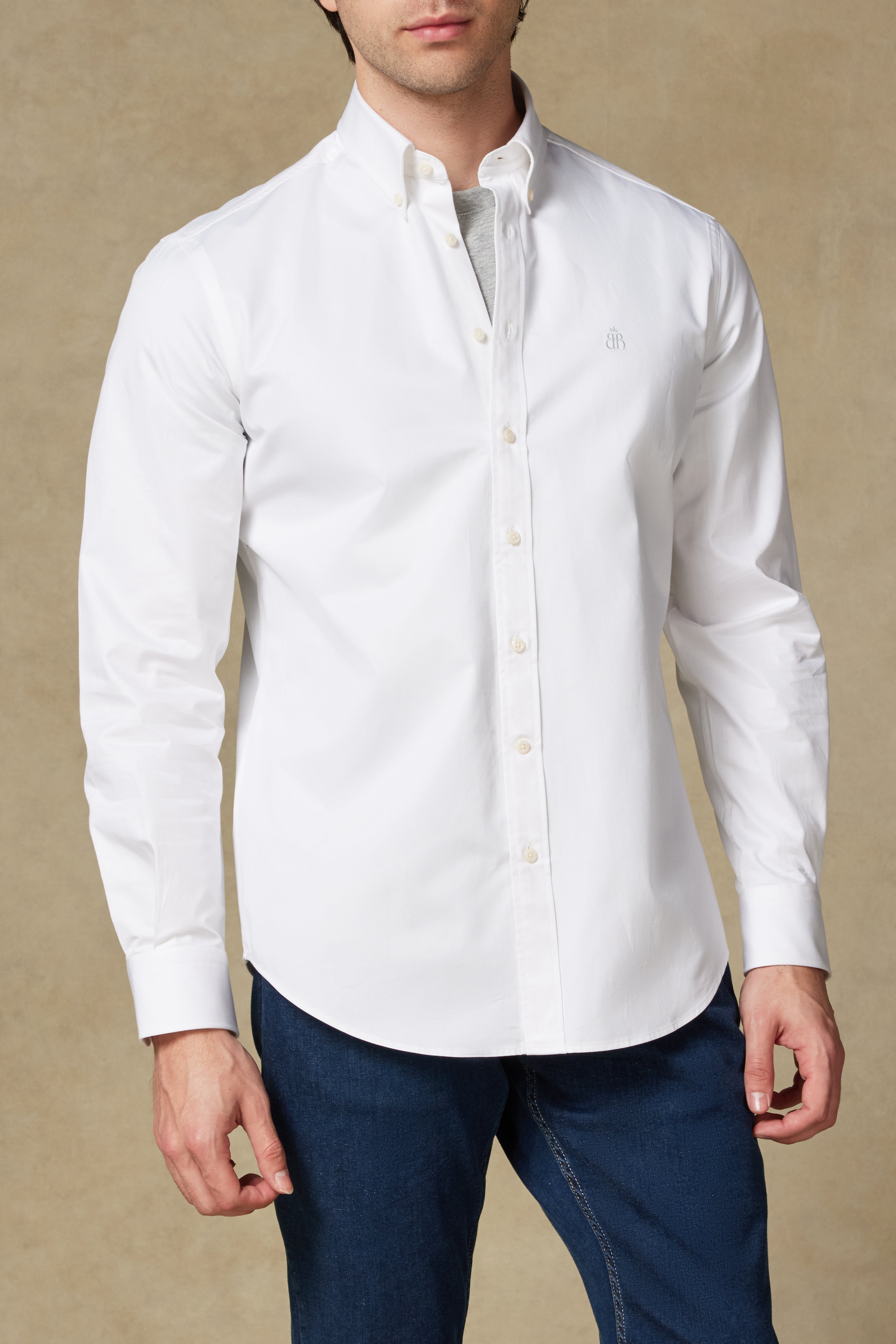 Abbate Luca Twill Pamuklu Comfort Fit Beyaz Düğmeli Yaka Erkek Düz Gömlek