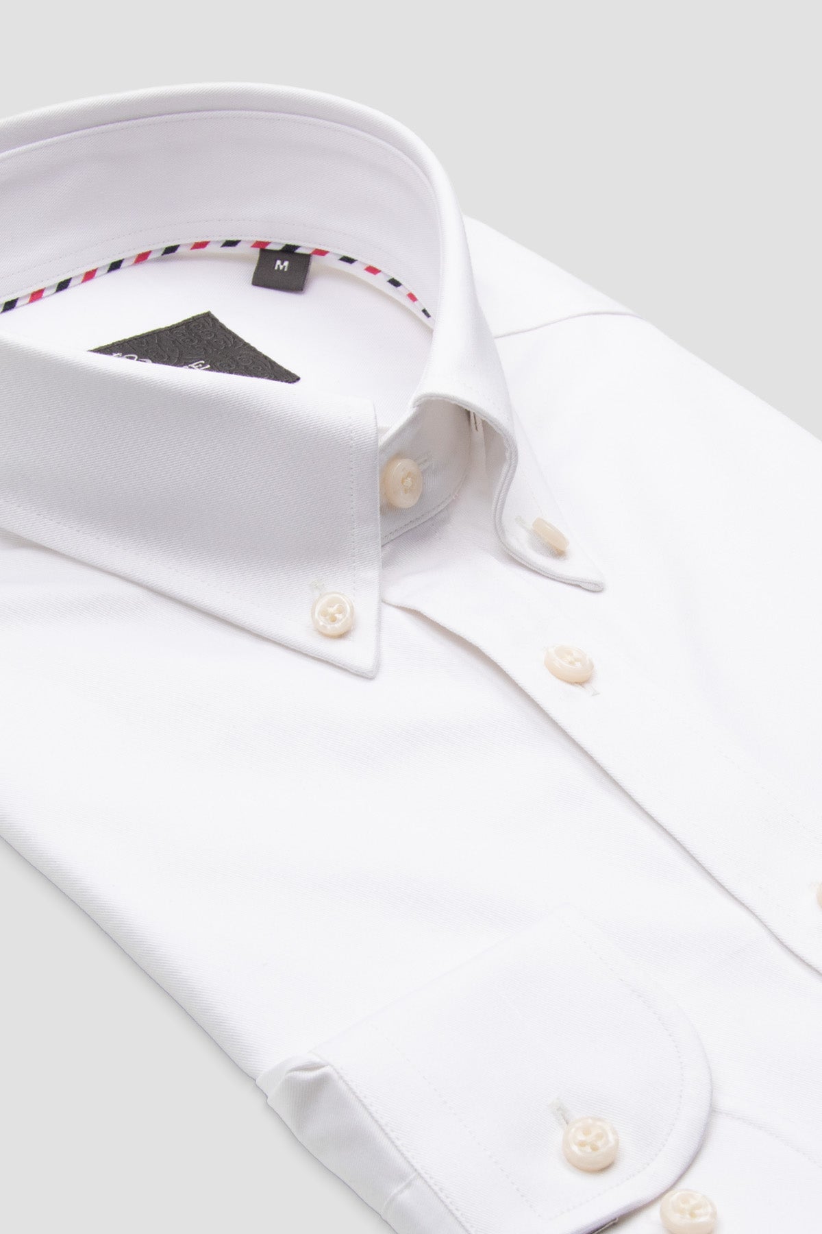 Abbate Luca Twill %100 Pamuk Comfort Fit Beyaz Düğmeli Yaka Erkek Düz Gömlek
