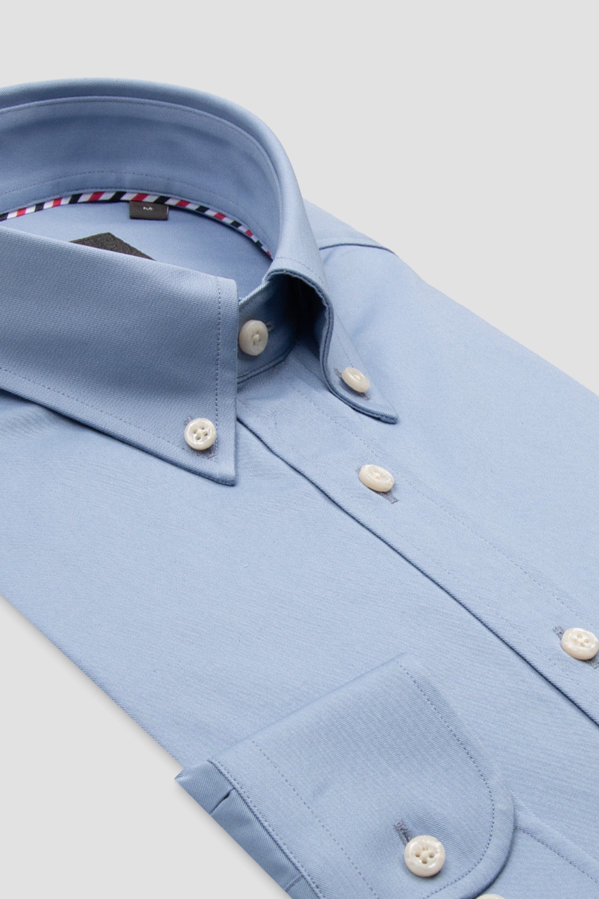 Abbate Luca Twill %100 Pamuk Comfort Fit Açık Mavi Düğmeli Yaka Erkek Düz Gömlek