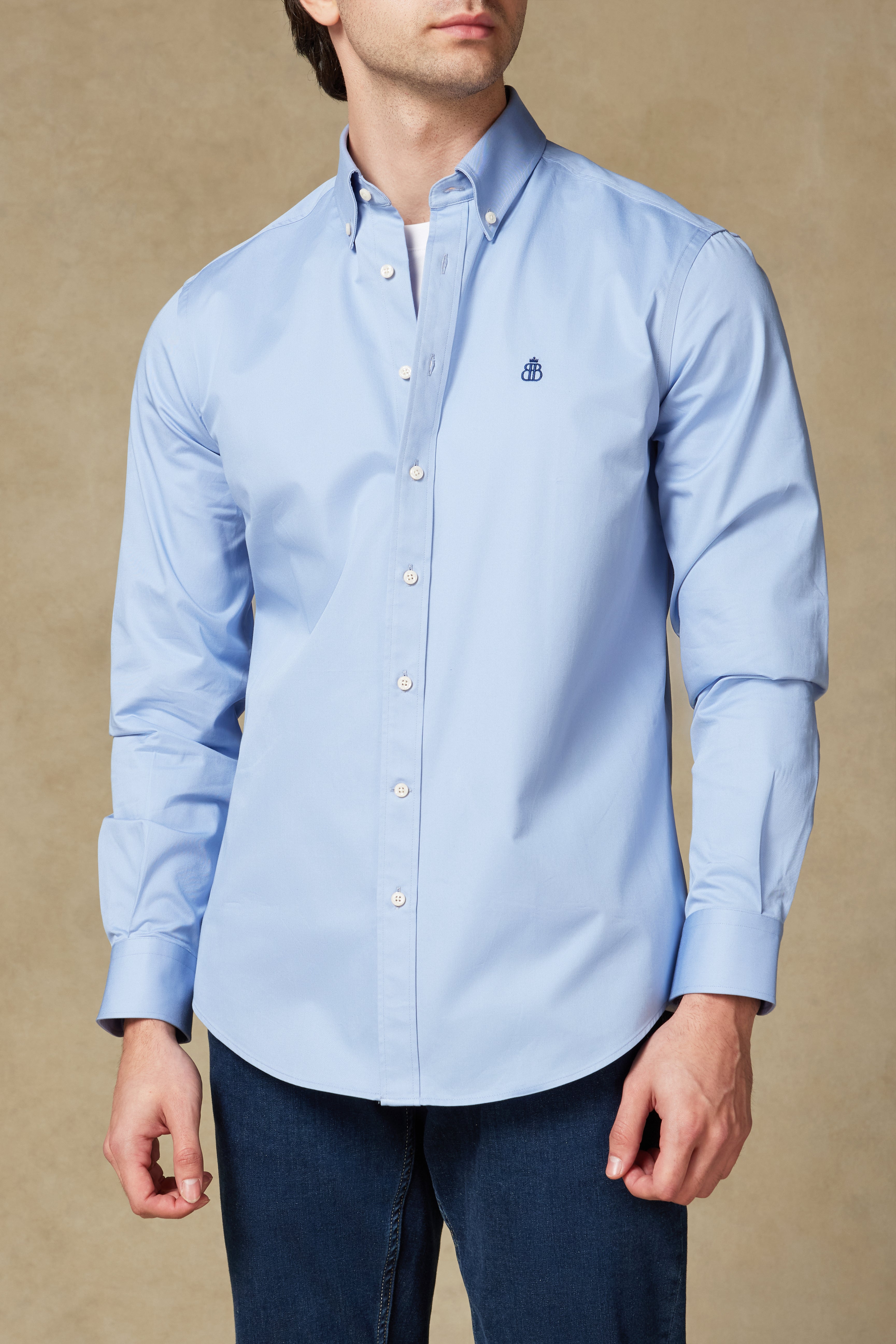 Abbate Luca Twill Pamuklu Comfort Fit Açık Mavi Düğmeli Yaka Erkek Düz Gömlek