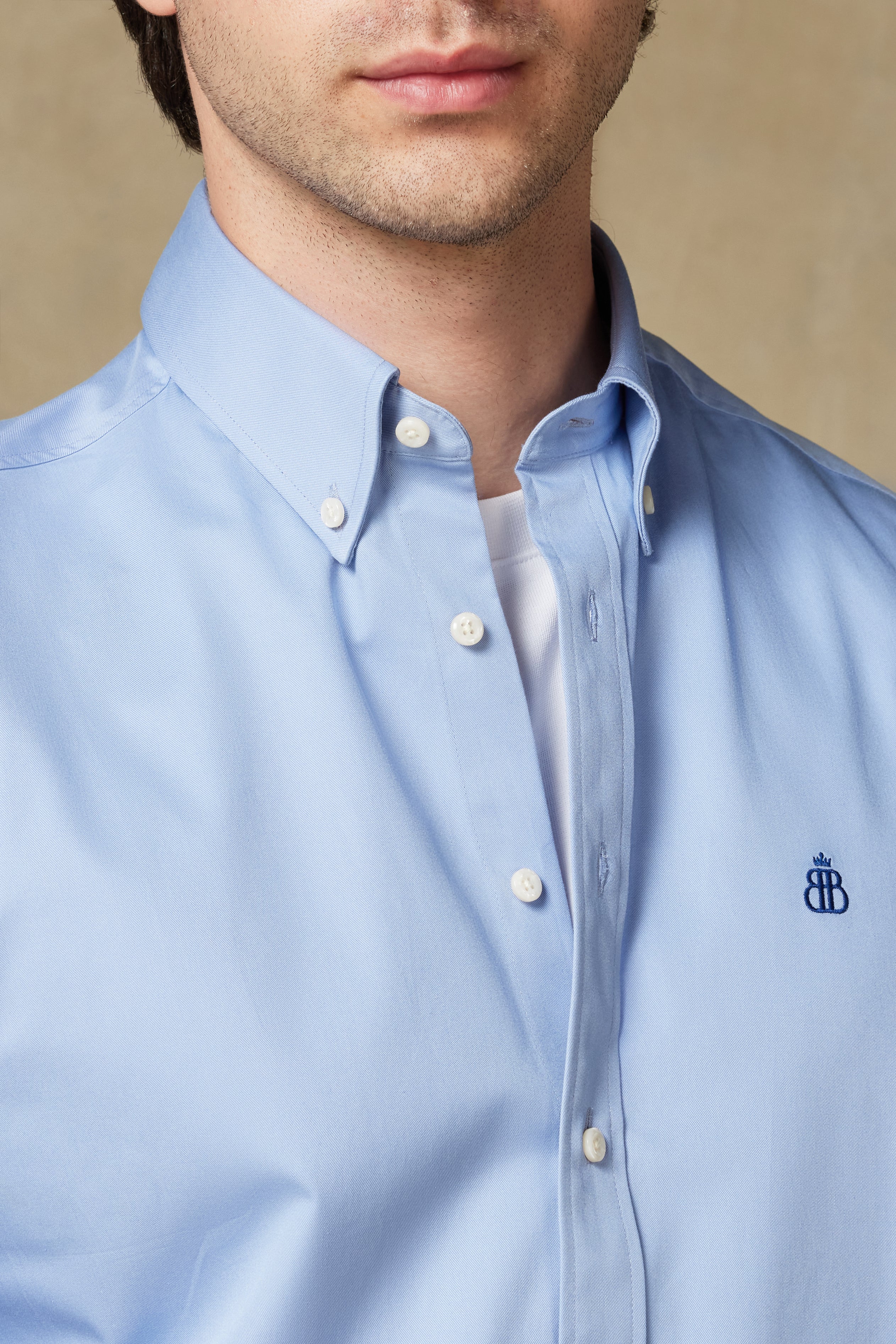 Abbate Luca Twill Pamuklu Comfort Fit Açık Mavi Düğmeli Yaka Erkek Düz Gömlek