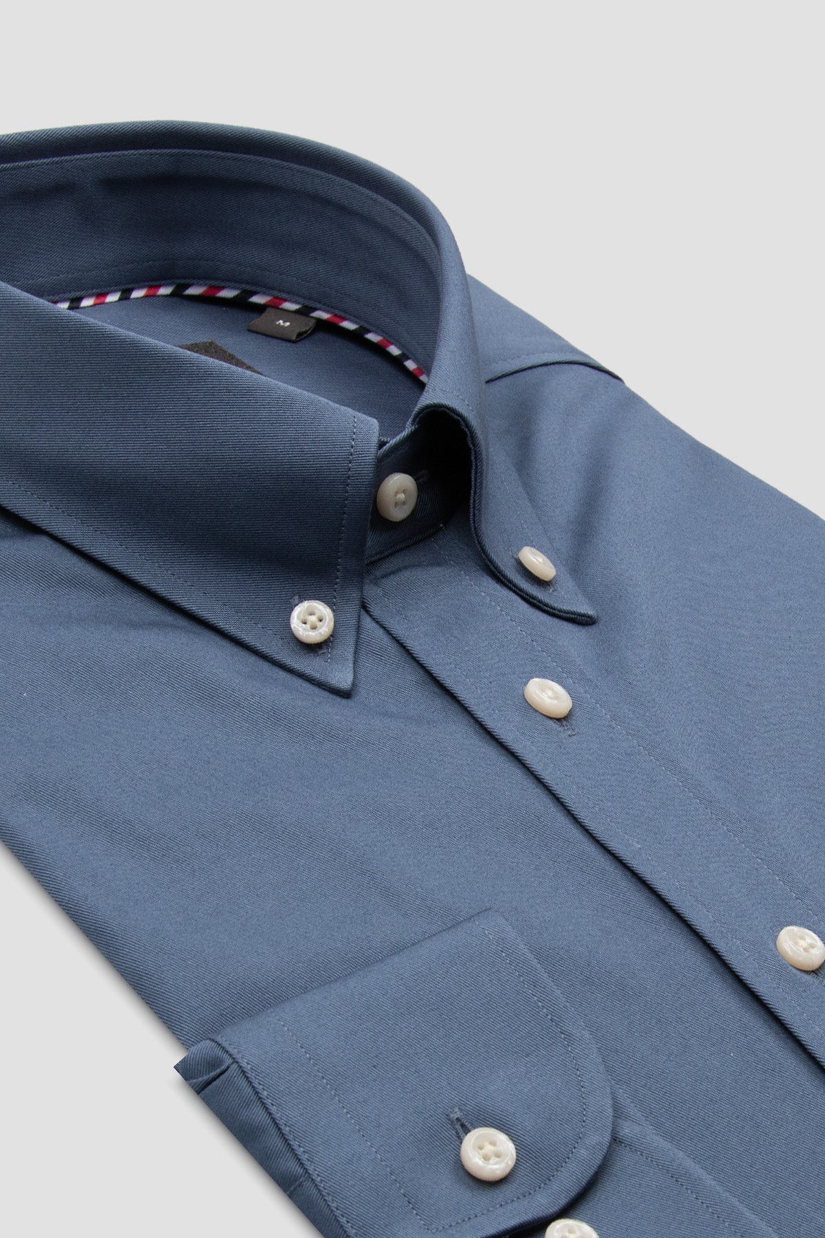 Abbate Luca Twill Pamuklu Comfort Fit Mavi Düğmeli Yaka Erkek Düz Gömlek