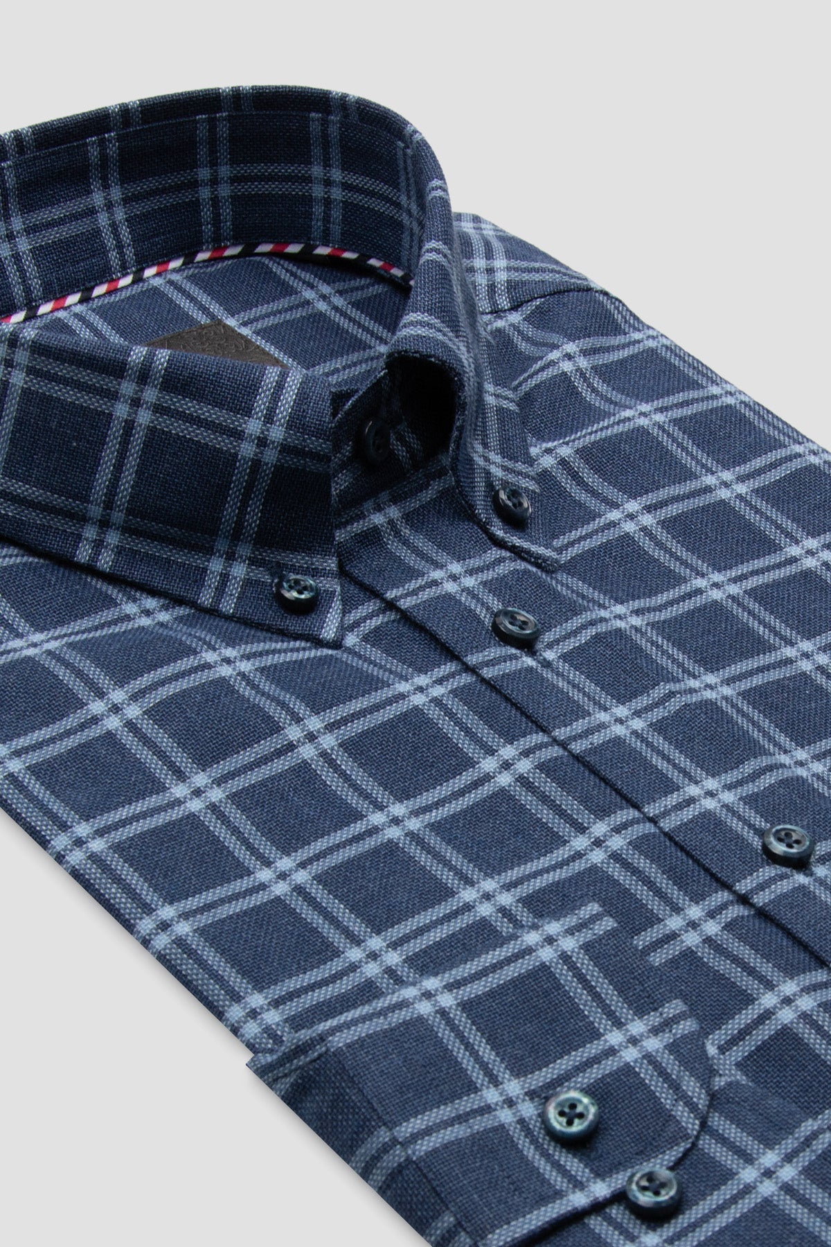 Abbate Luca Oxford Pamuklu Comfort Fit Lacivert Düğmeli Yaka Erkek Ekoseli Gömlek