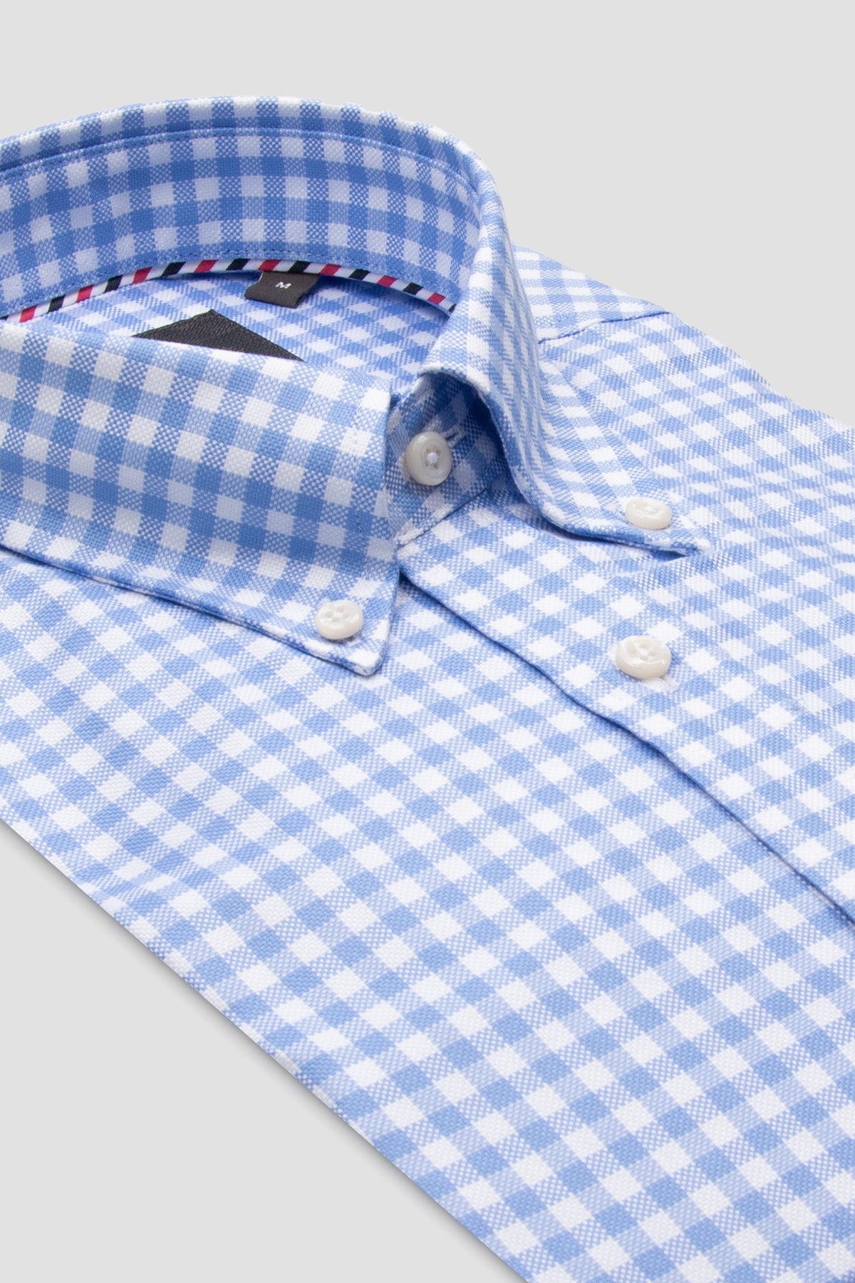 Abbate Luca Twill Pamuklu Comfort Fit Açık Mavi Düğmeli Yaka Erkek Kareli Gömlek