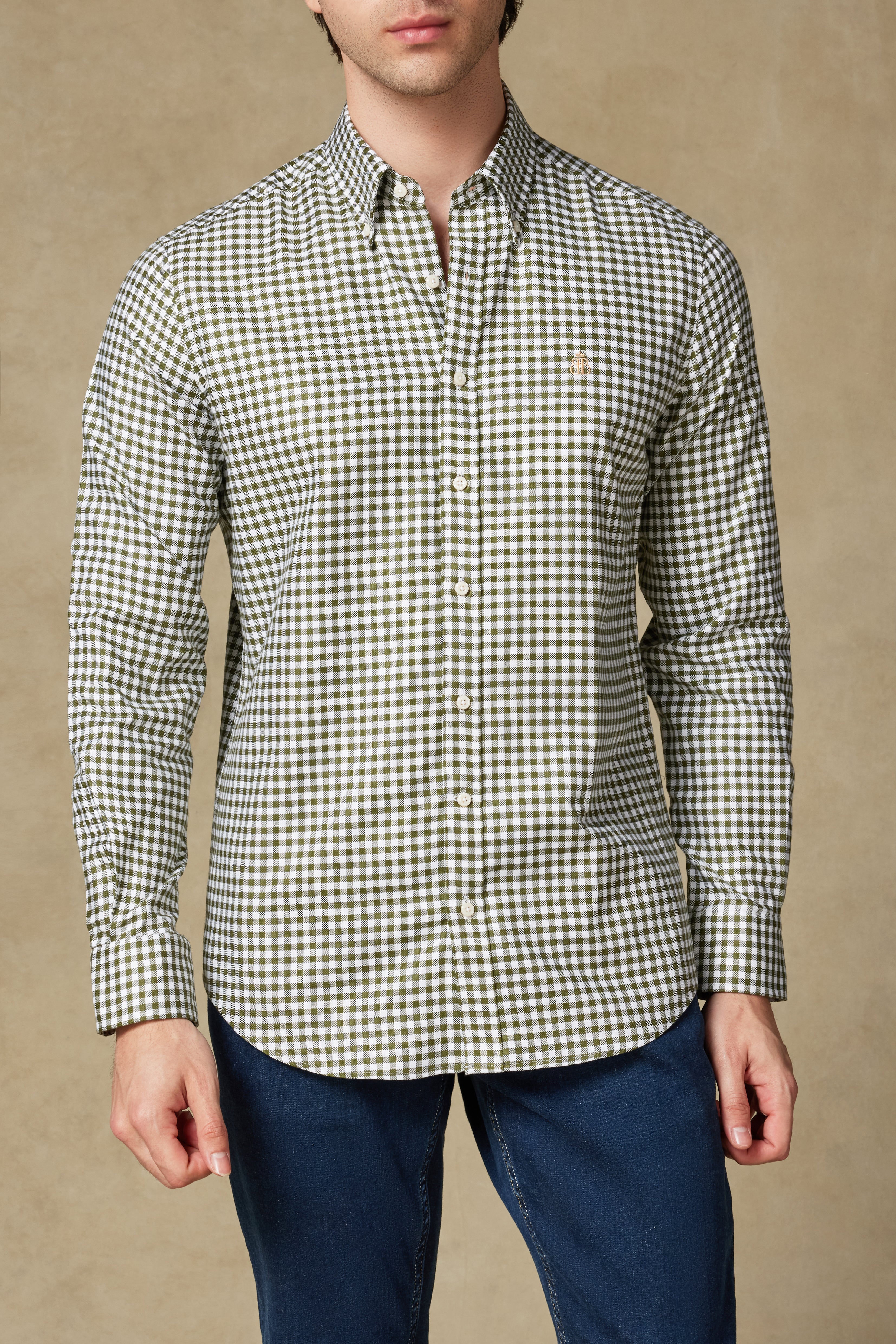 Abbate Luca Twill Pamuklu Comfort Fit Yeşil Düğmeli Yaka Erkek Kareli Gömlek