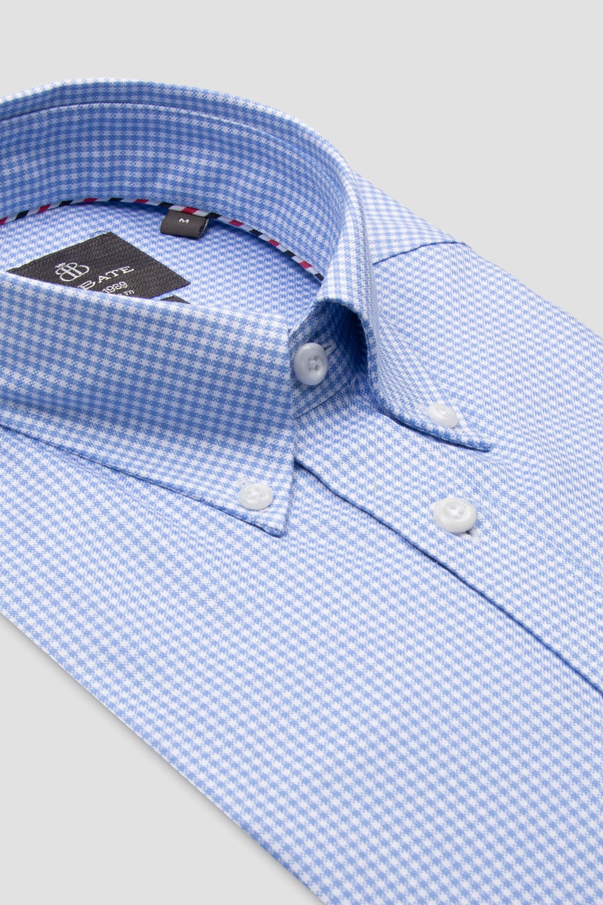 Abbate Luca Poplin Pamuklu Comfort Fit Açık Mavi Düğmeli Yaka Erkek Kareli Gömlek