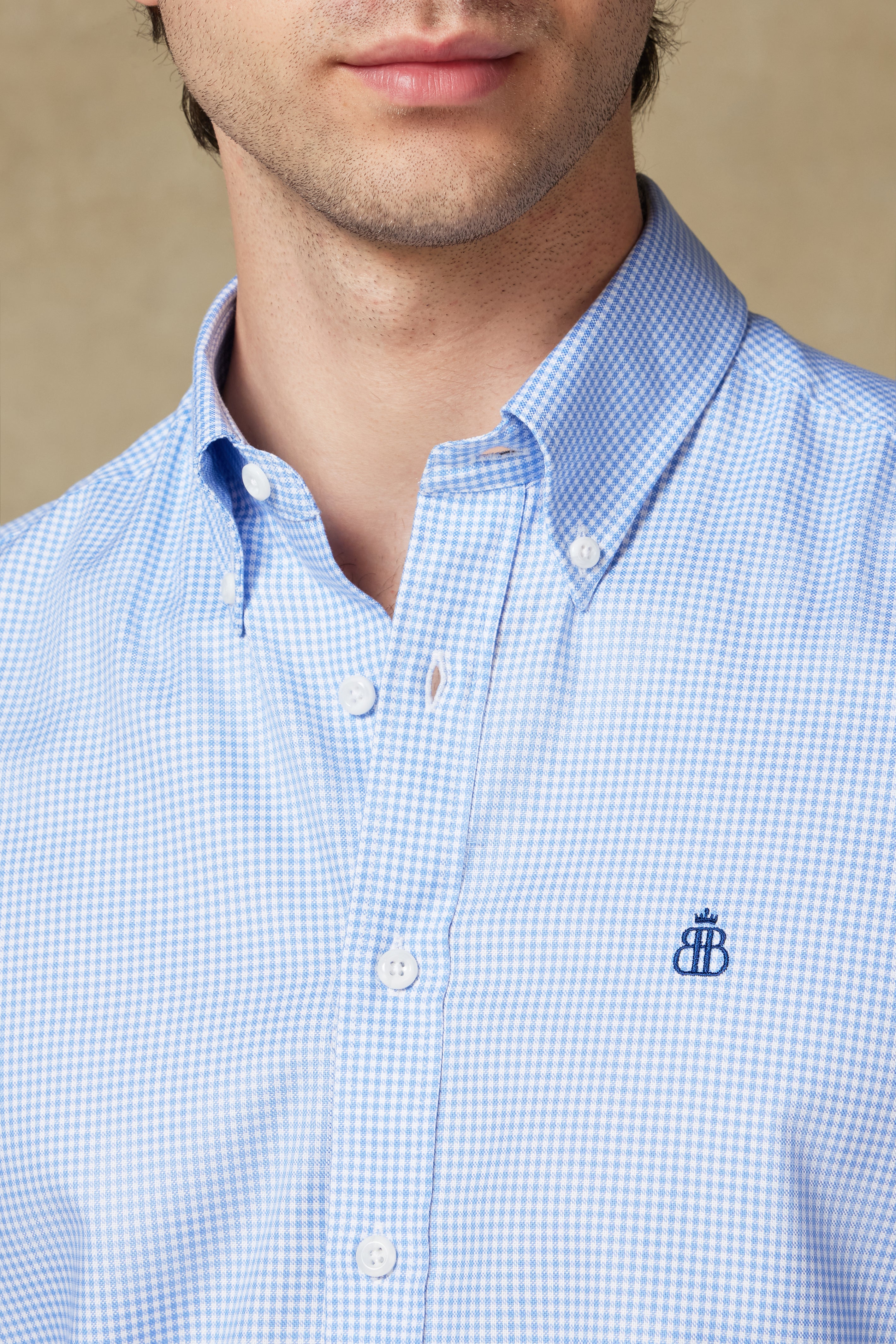 Abbate Luca Poplin Pamuklu Comfort Fit Açık Mavi Düğmeli Yaka Erkek Kareli Gömlek