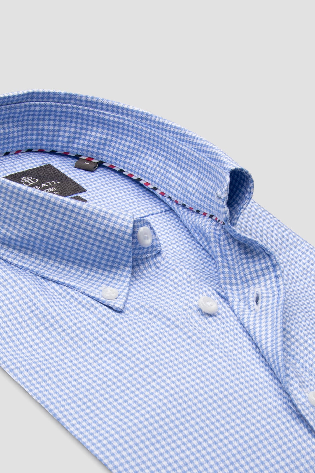 Abbate Luca Poplin Pamuklu Comfort Fit Açık Mavi Düğmeli Yaka Erkek Kareli Gömlek