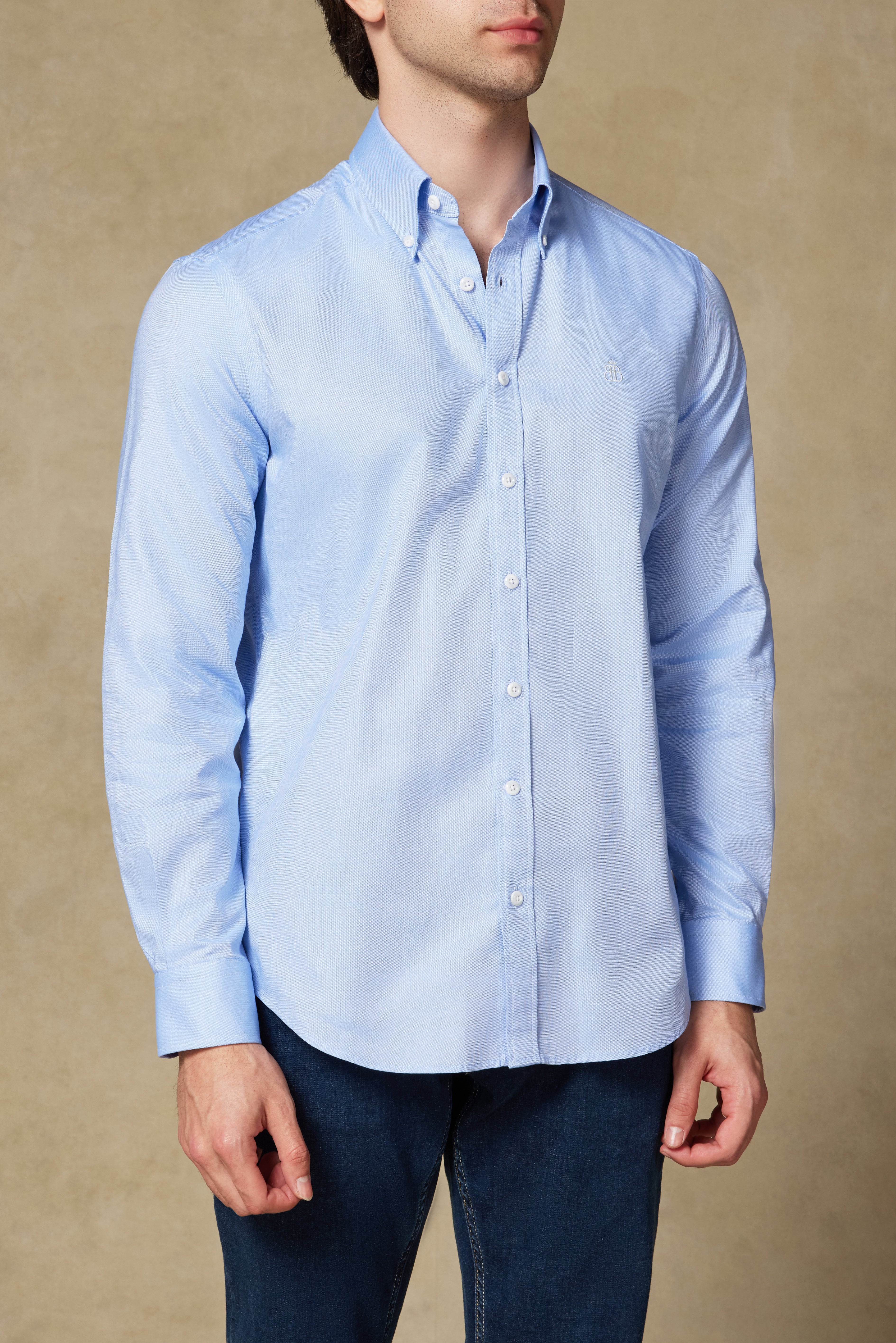 Abbate Luca Oxford Pamuklu Comfort Fit Açık Mavi Düğmeli Yaka Erkek Düz Gömlek