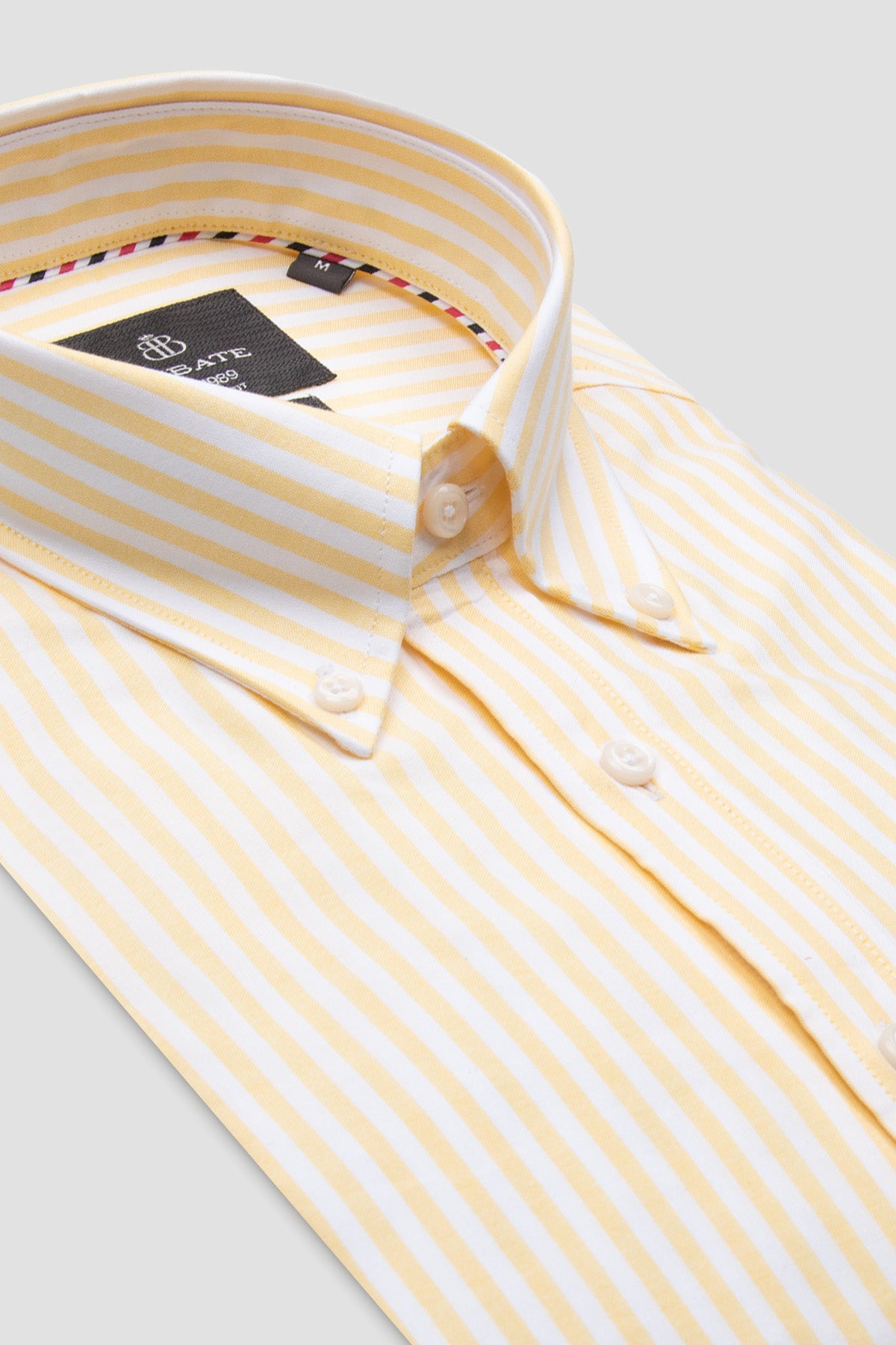Abbate Luca Oxford %100 Pamuk Comfort Fit Sarı Düğmeli Yaka Erkek Çizgili Gömlek