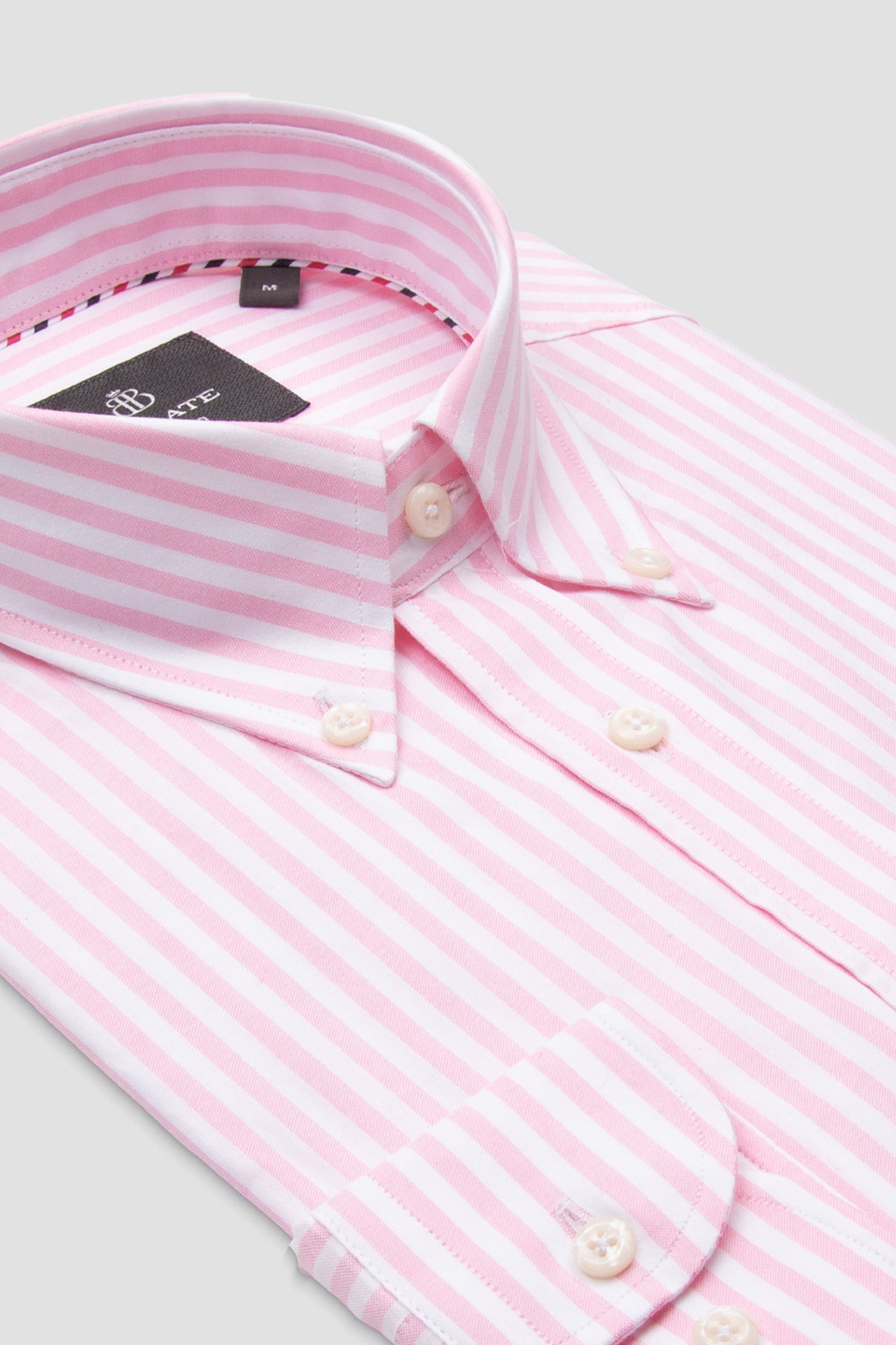 Abbate Luca Oxford %100 Pamuk Comfort Fit Pembe Düğmeli Yaka Erkek Çizgili Gömlek