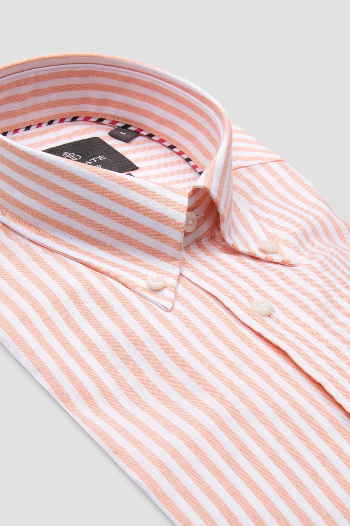 Abbate Luca Oxford %100 Pamuk Comfort Fit Somon Düğmeli Yaka Erkek Çizgili Gömlek