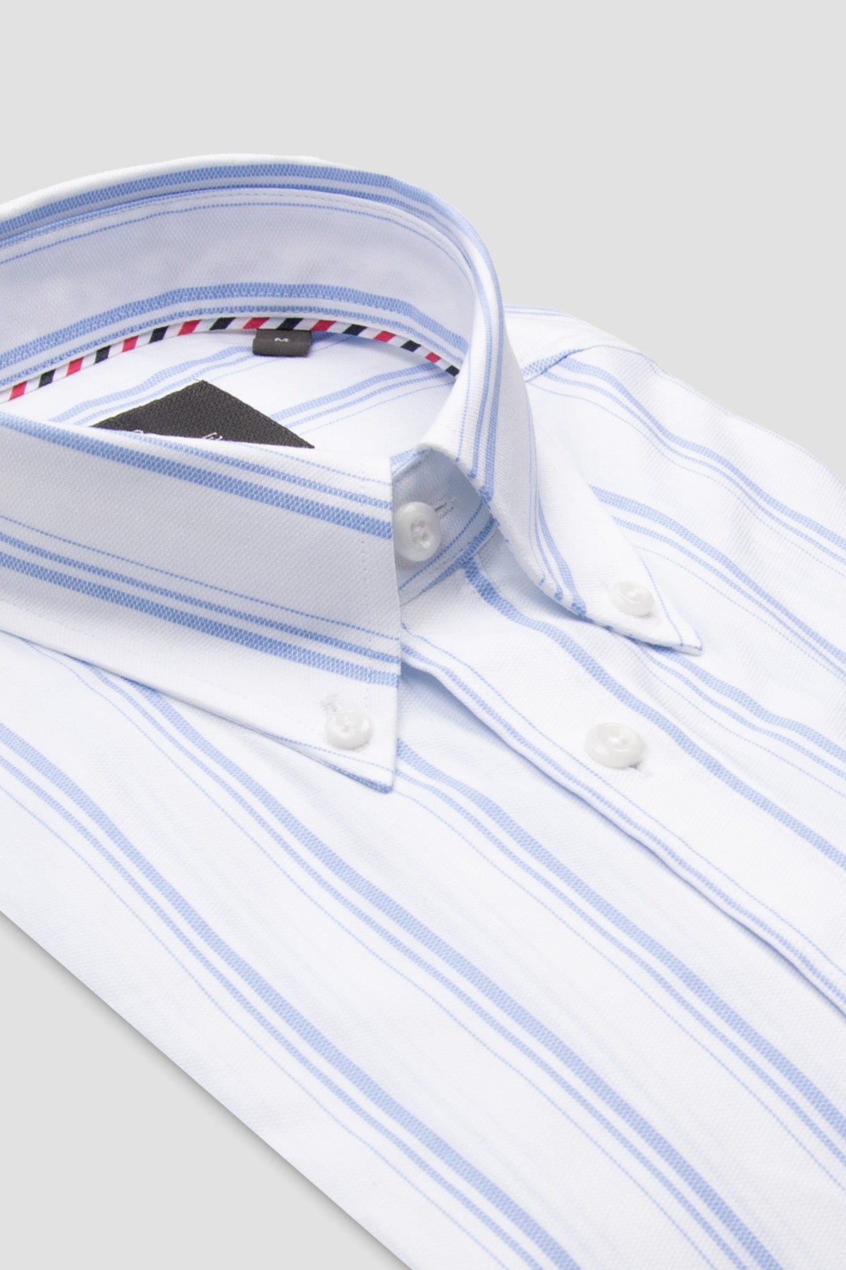 Abbate Luca Poplin Pamuklu Comfort Fit Açık Mavi Düğmeli Yaka Erkek Çizgili Gömlek