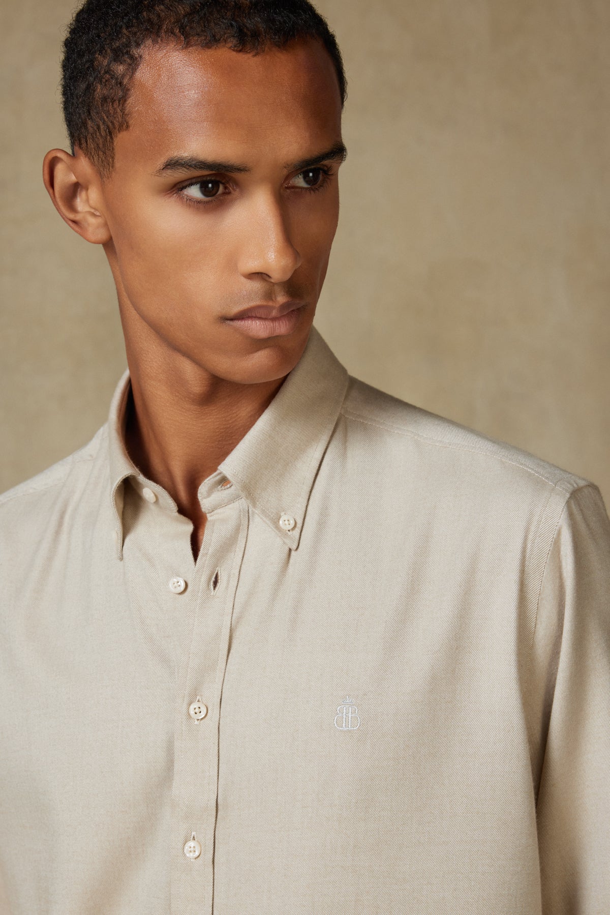 Abbate Luca Flanel Pamuk Karışımlı Comfort Fit Bej Düğmeli Yaka Erkek Düz Gömlek