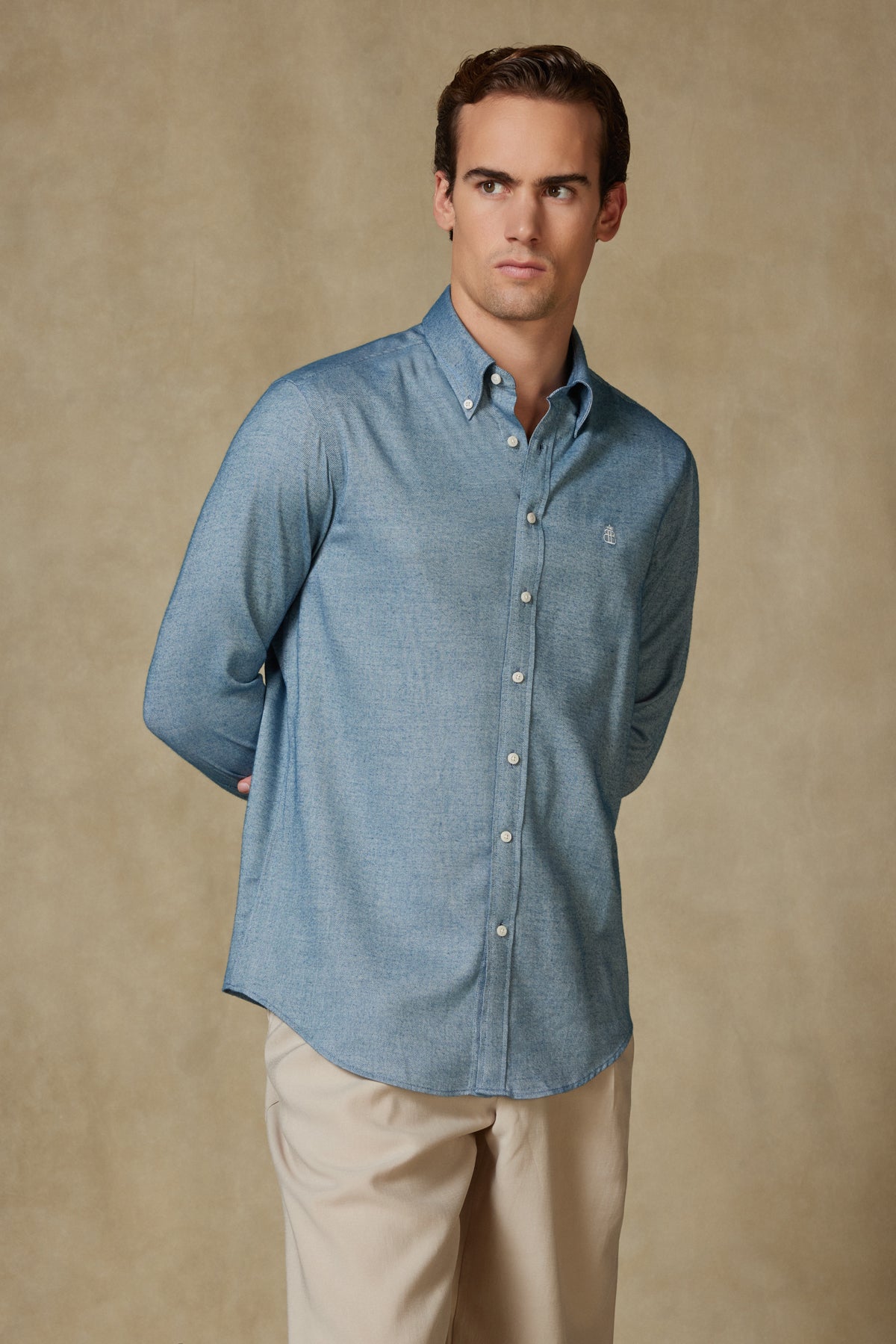 Abbate Luca Flanel Pamuk Karışımlı Comfort Fit Açık Mavi Düğmeli Yaka Erkek Düz Gömlek