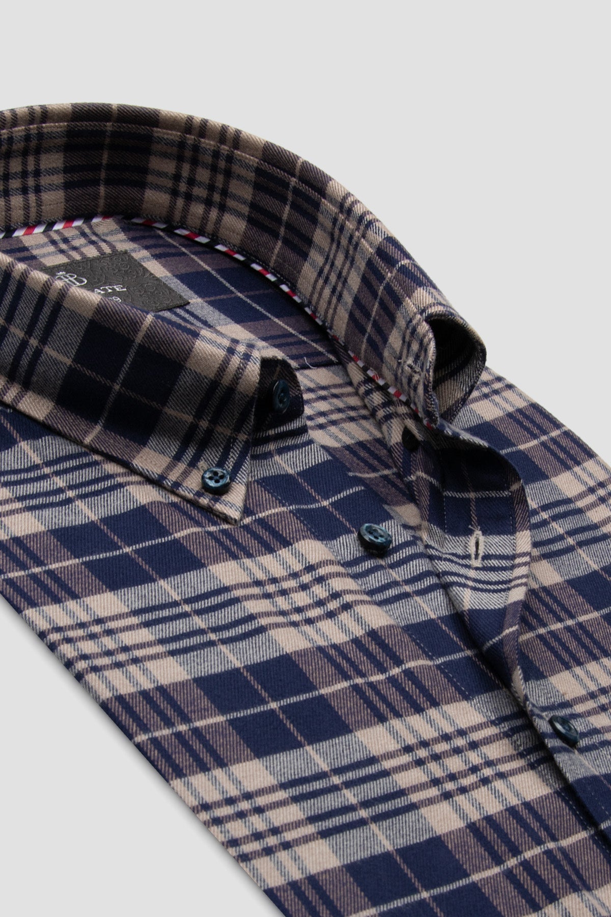 Abbate Luca Flanel Pamuk Karışımlı Comfort Fit Lacivert Düğmeli Yaka Erkek Ekoseli Gömlek