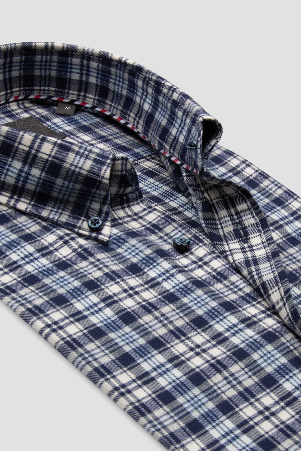 Abbate Luca Flanel Pamuk Karışımlı Comfort Fit Lacivert Düğmeli Yaka Erkek Ekoseli Gömlek