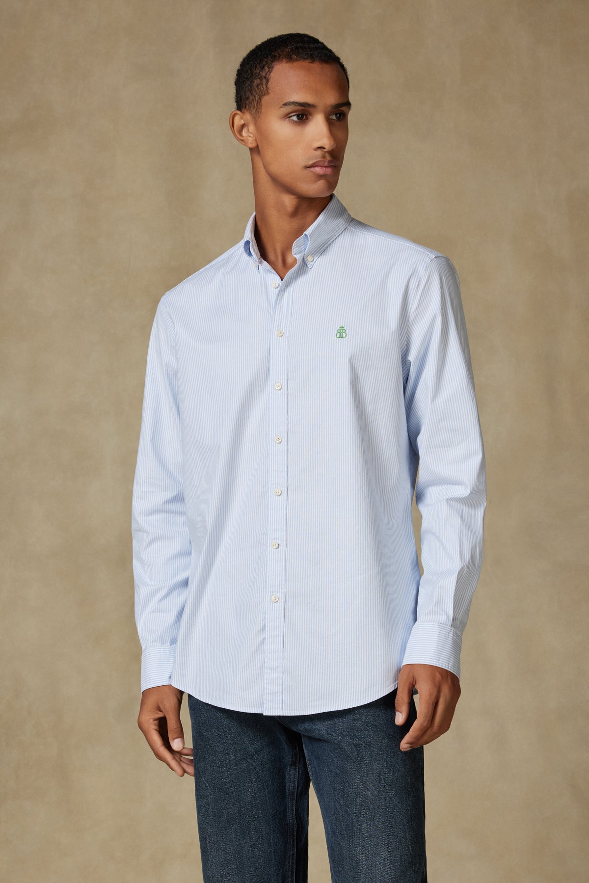 Abbate Luca Oxford Stretch Pamuk Karışımlı Comfort Fit Açık Mavi Düğmeli Yaka Erkek Çizgili Gömlek