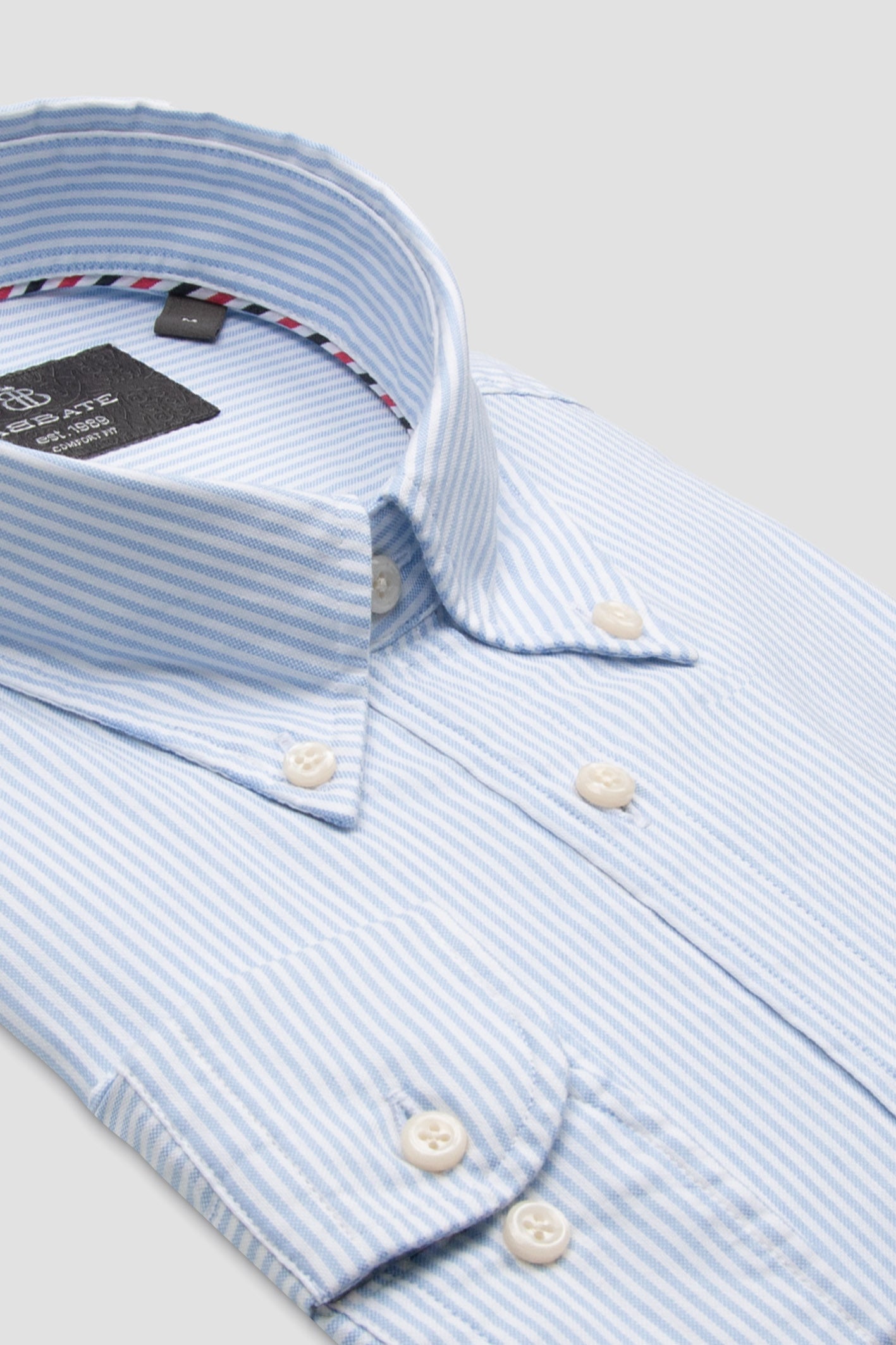 Abbate Luca Oxford Stretch Pamuk Karışımlı Comfort Fit Açık Mavi Düğmeli Yaka Erkek Çizgili Gömlek