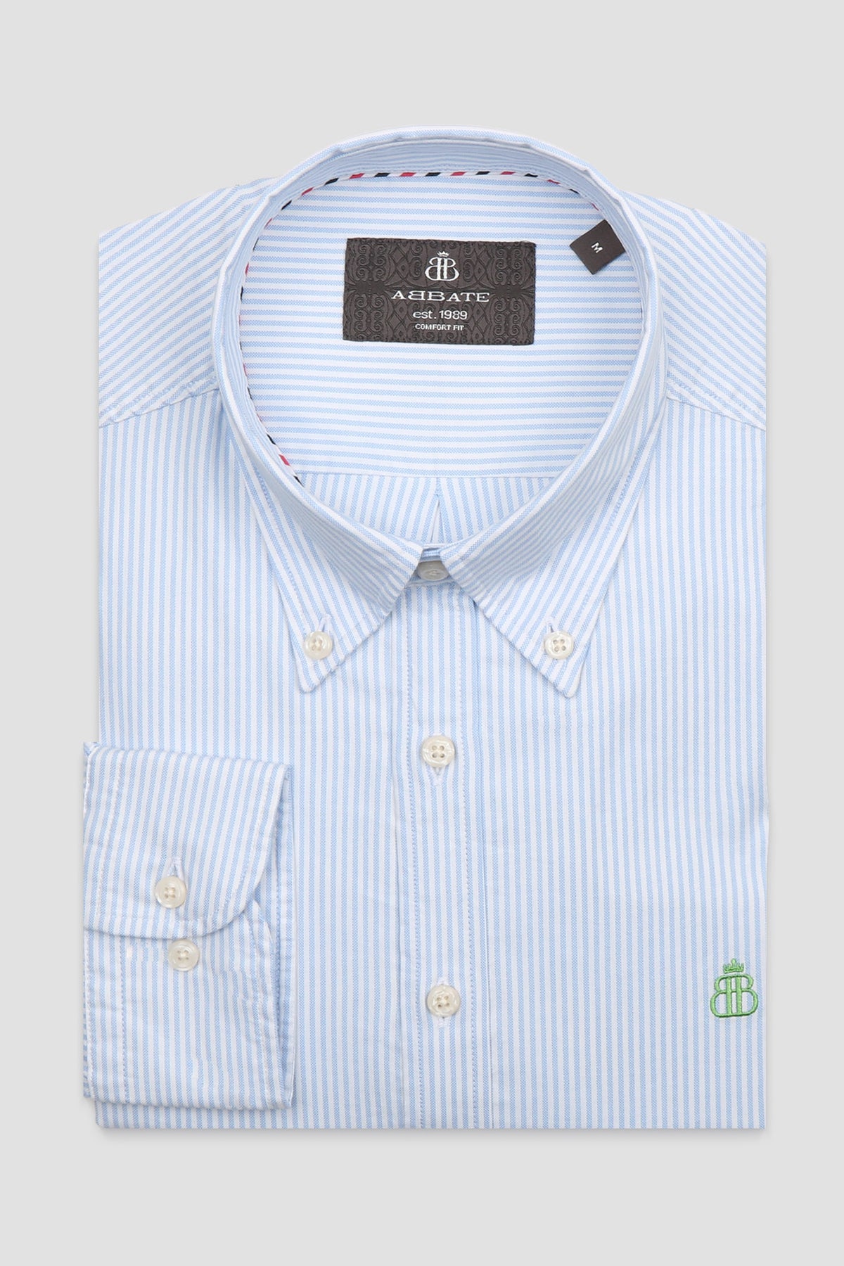 Abbate Luca Oxford Stretch Pamuk Karışımlı Comfort Fit Açık Mavi Düğmeli Yaka Erkek Çizgili Gömlek