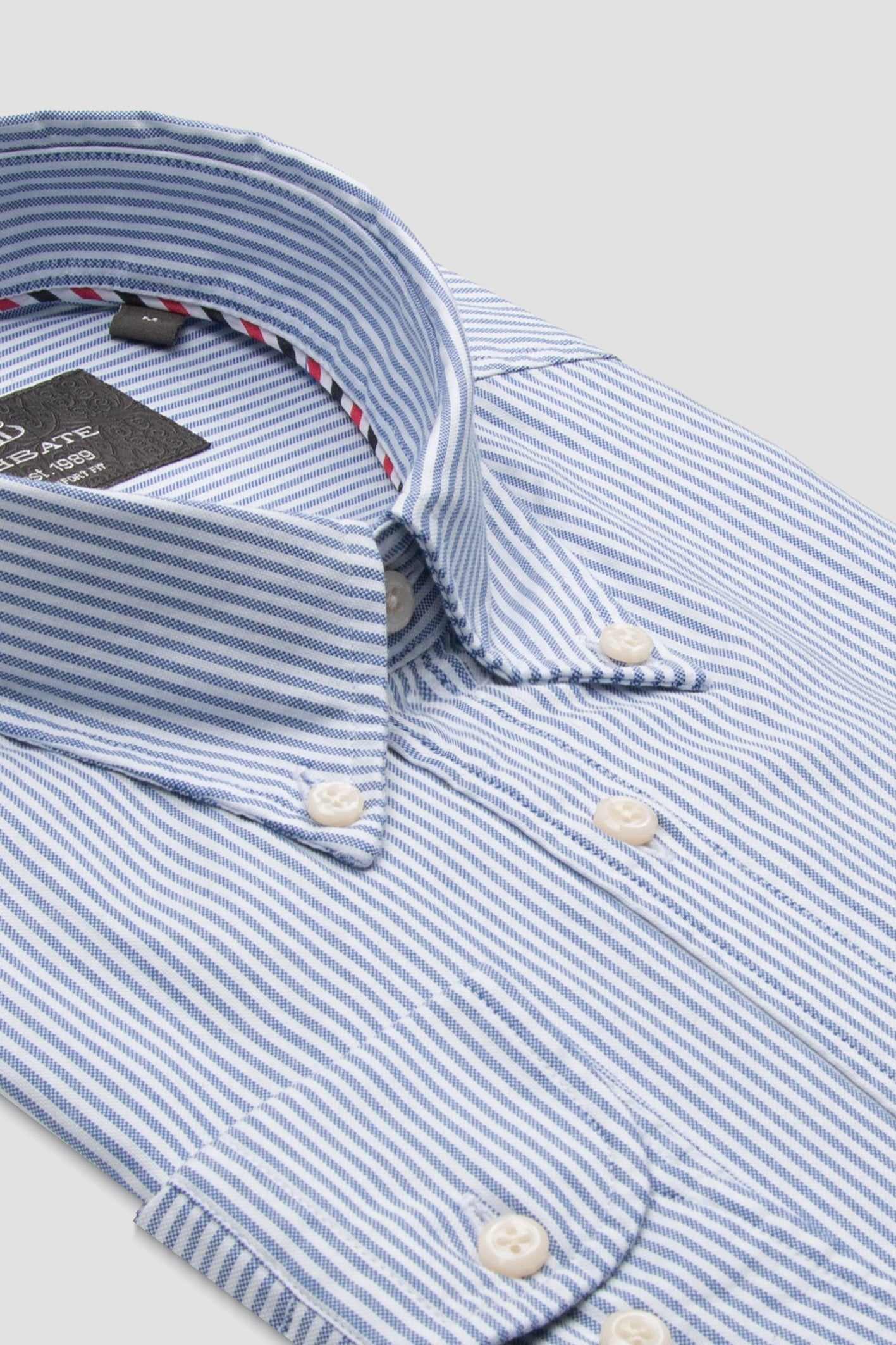 Abbate Luca Oxford Stretch Pamuk Karışımlı Comfort Fit Lacivert Düğmeli Yaka Erkek Çizgili Gömlek