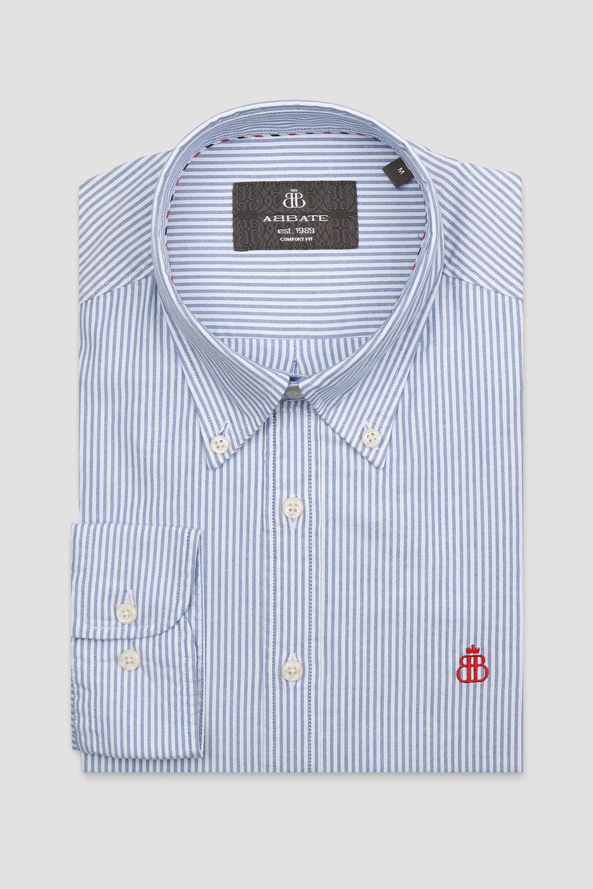 Abbate Luca Oxford Stretch Pamuk Karışımlı Comfort Fit Lacivert Düğmeli Yaka Erkek Çizgili Gömlek
