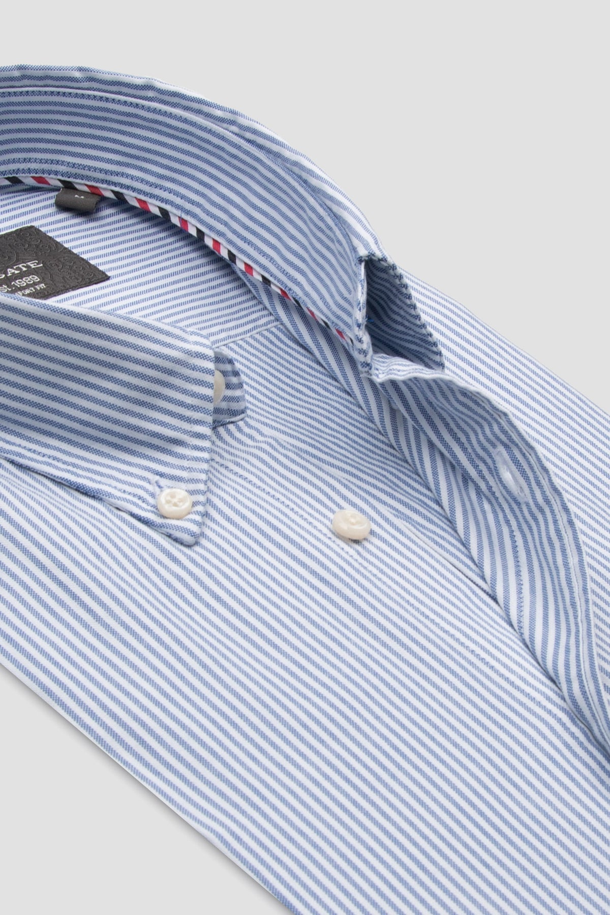 Abbate Luca Oxford Stretch Pamuk Karışımlı Comfort Fit Lacivert Düğmeli Yaka Erkek Çizgili Gömlek
