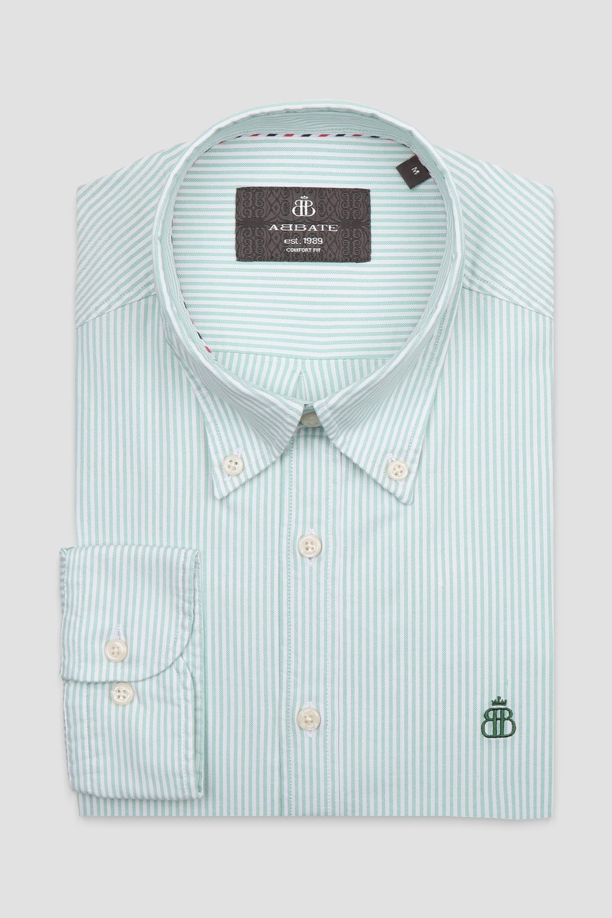Abbate Luca Oxford Stretch Pamuk Karışımlı Comfort Fit Yeşil Düğmeli Yaka Erkek Çizgili Gömlek