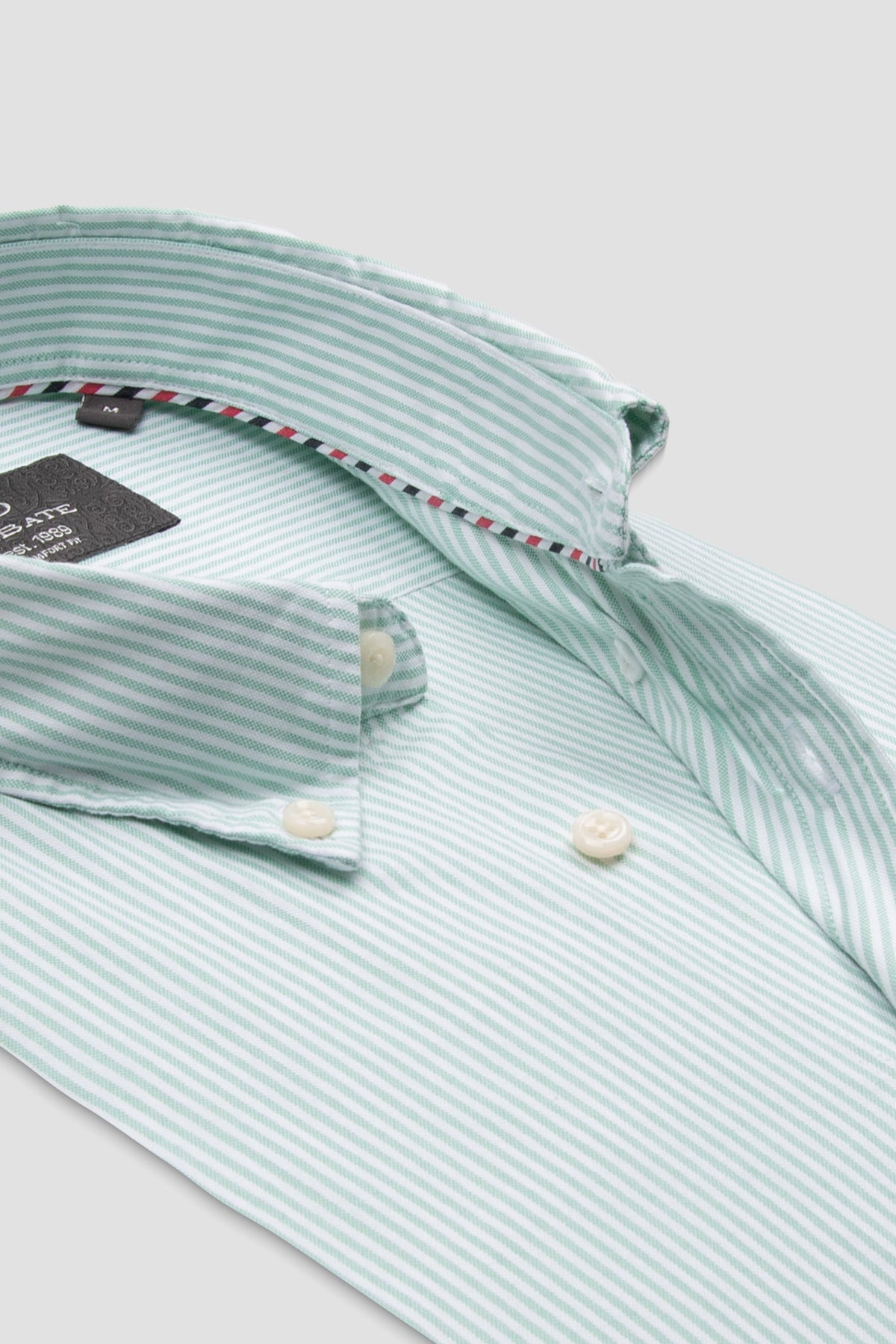 Abbate Luca Oxford Stretch Pamuk Karışımlı Comfort Fit Yeşil Düğmeli Yaka Erkek Çizgili Gömlek