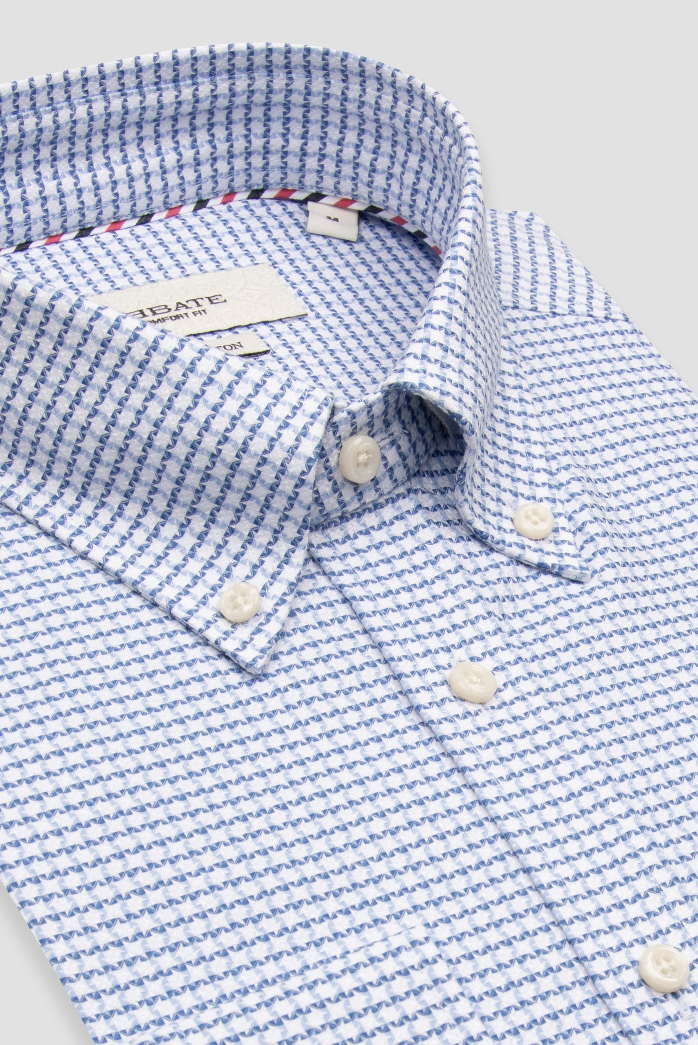 Abbate Matteo Armür Pamuklu Comfort Fit Koyu Mavi Düğmeli Yaka Erkek Desenli Gömlek