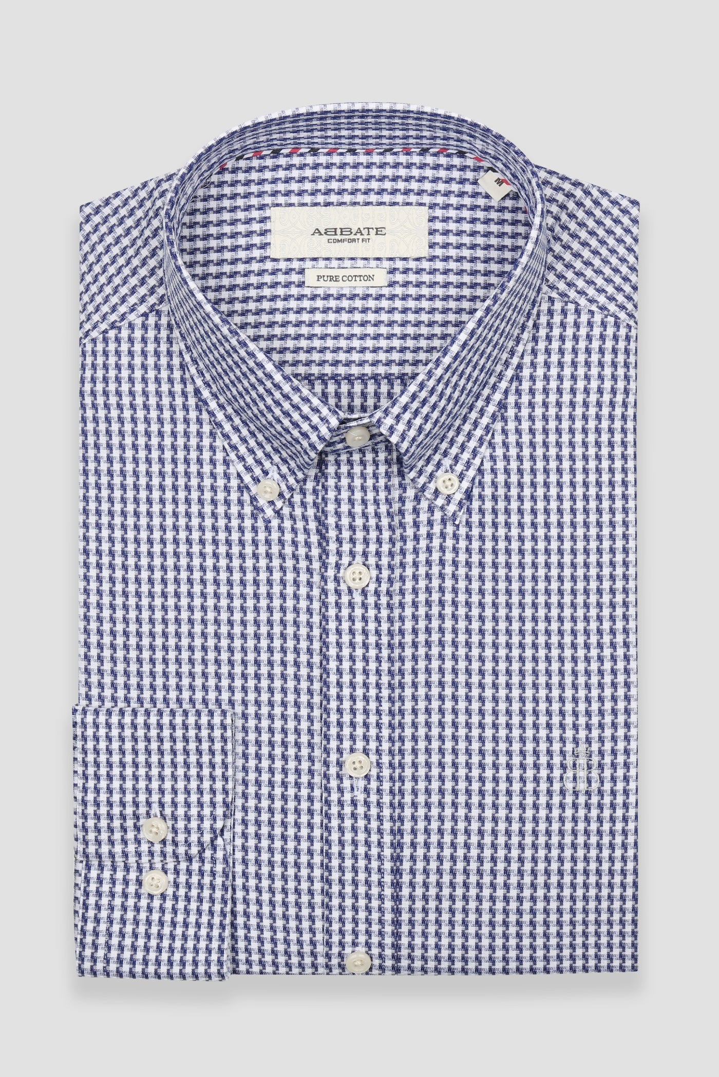 Abbate Matteo Armür Stretch Pamuk Karışımlı Comfort Fit Lacivert Düğmeli Yaka Erkek Desenli Gömlek
