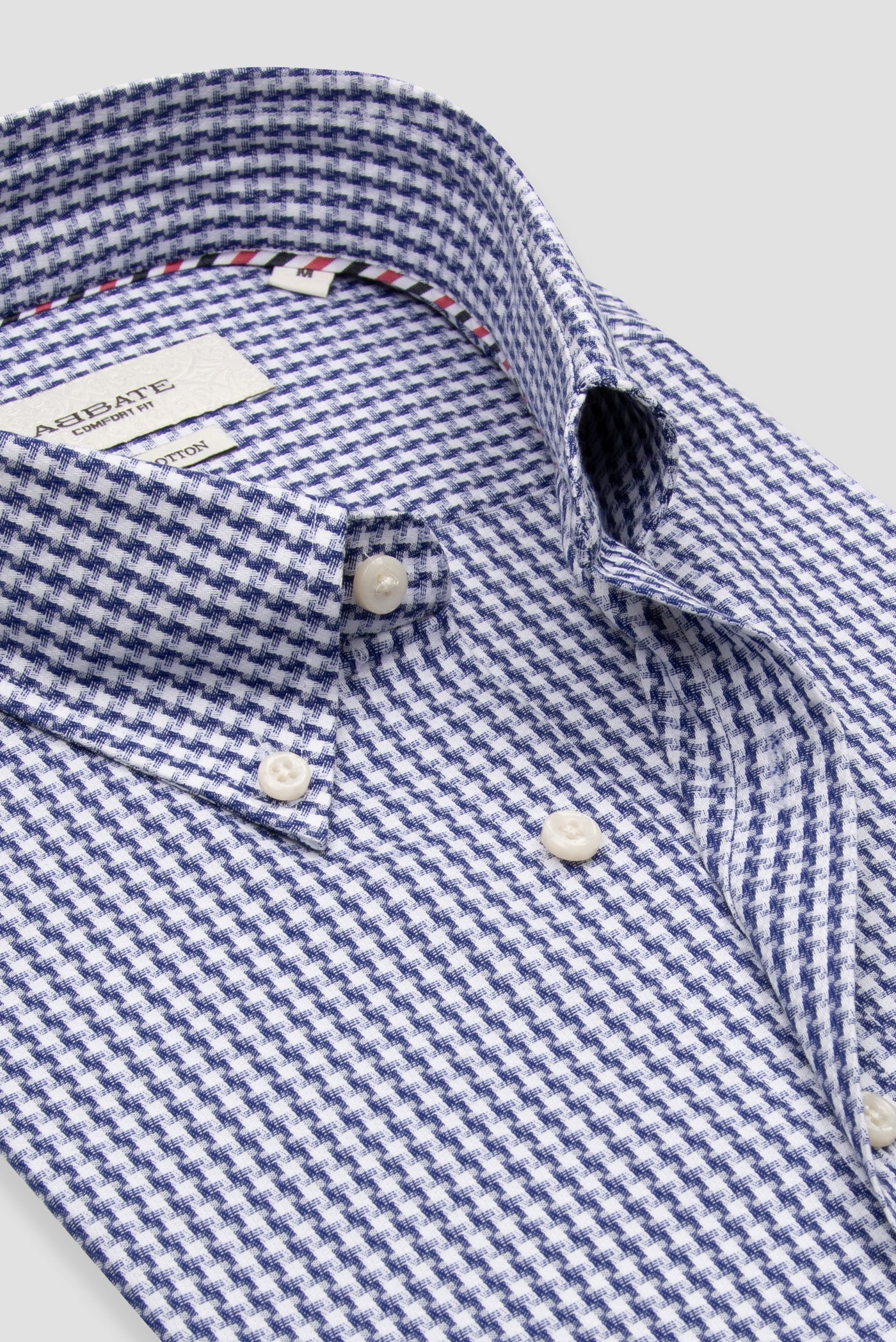 Abbate Matteo Armür Stretch Pamuk Karışımlı Comfort Fit Lacivert Düğmeli Yaka Erkek Desenli Gömlek