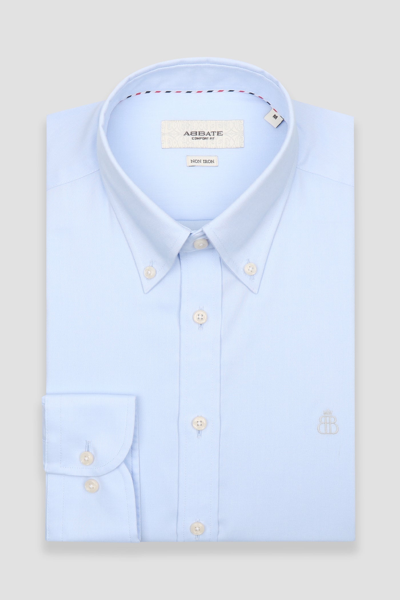 Abbate Matteo Non Iron Oxford Pamuklu Comfort Fit Açık Mavi Düğmeli Yaka Erkek Düz Gömlek