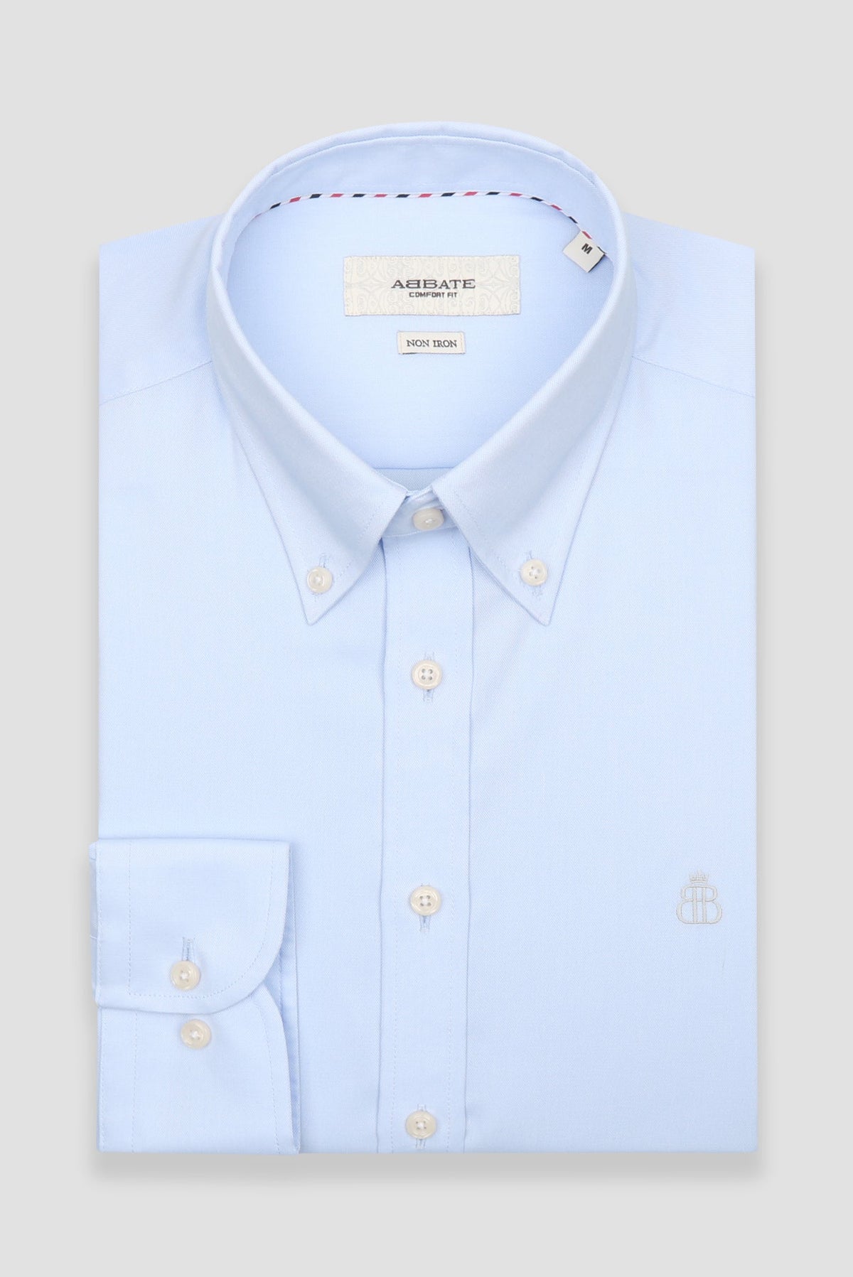 Abbate Matteo Non Iron Oxford Pamuklu Comfort Fit Açık Mavi Düğmeli Yaka Erkek Düz Gömlek