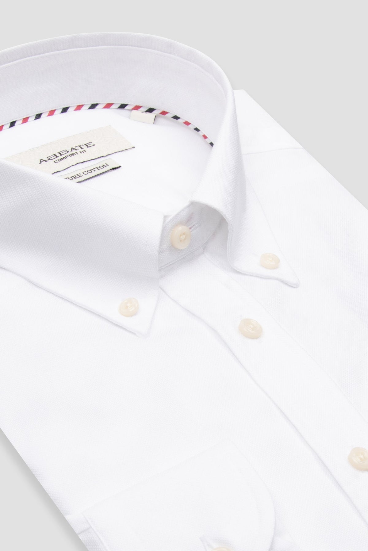 Abbate Matteo Royal Oxford %100 Pamuk Comfort Fit Beyaz Düğmeli Yaka Erkek Düz Gömlek