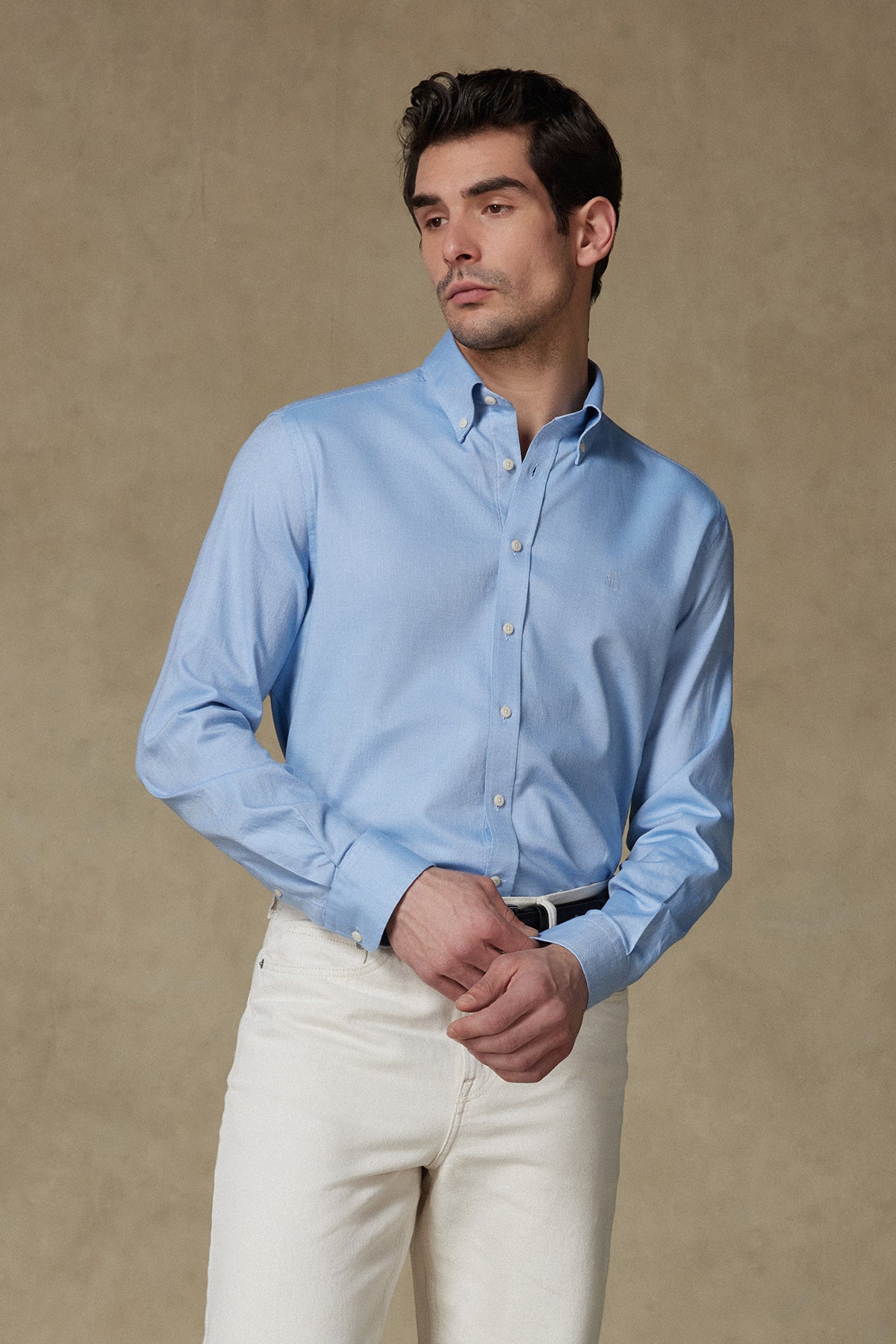 Abbate Matteo Royal Oxford Pamuklu Comfort Fit Açık Mavi Düğmeli Yaka Erkek Düz Gömlek