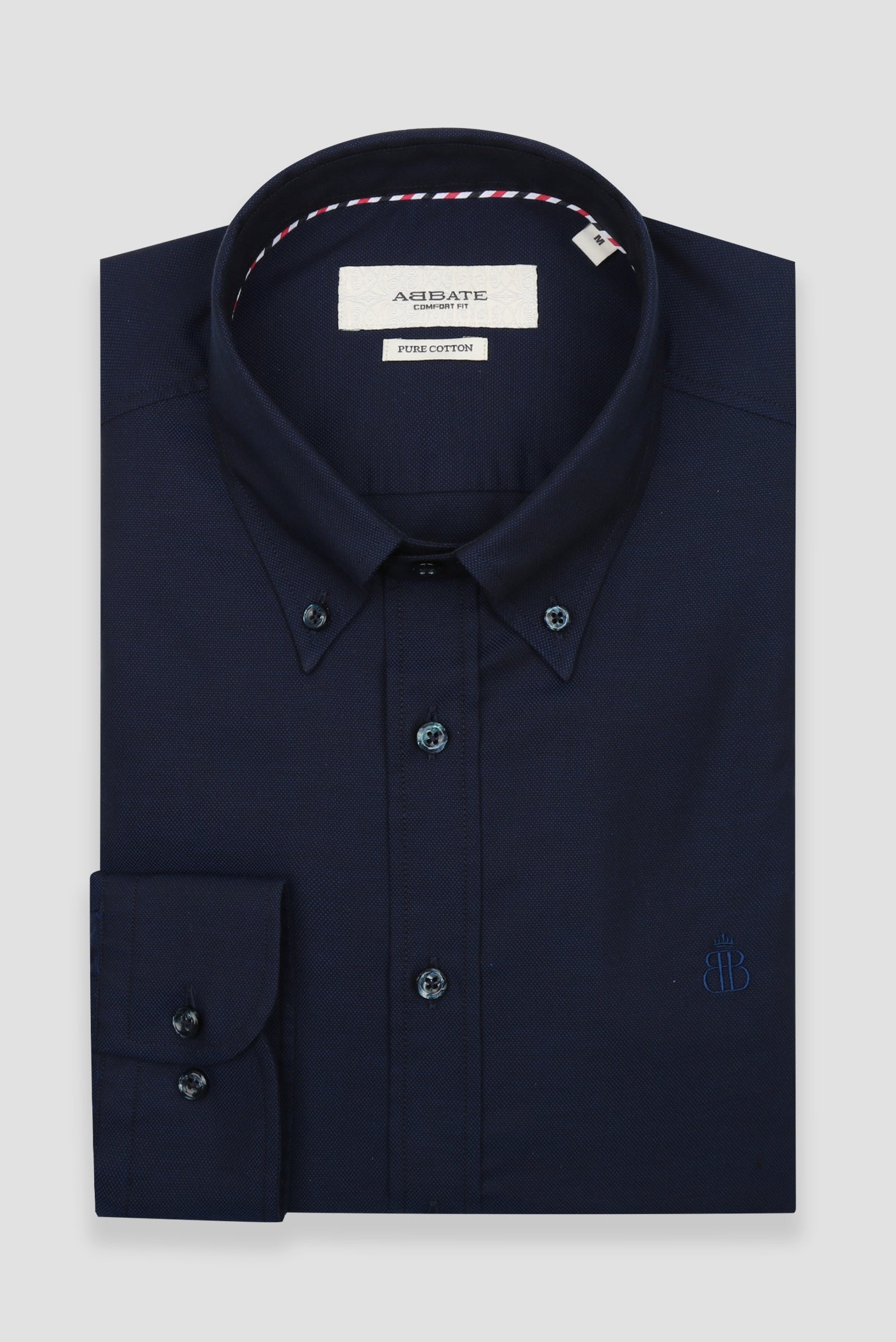 Abbate Matteo Royal Oxford Pamuklu Comfort Fit Lacivert Düğmeli Yaka Erkek Düz Gömlek