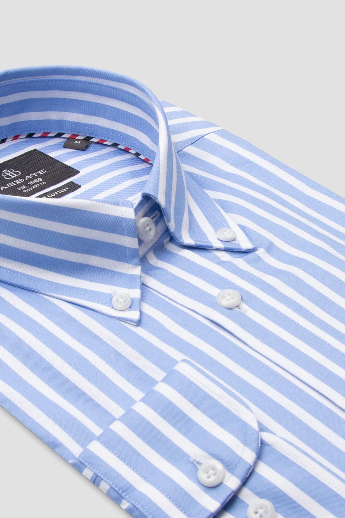 Abbate Matteo Twill Pamuklu Comfort Fit Açık Mavi Düğmeli Yaka Erkek Çizgili Gömlek