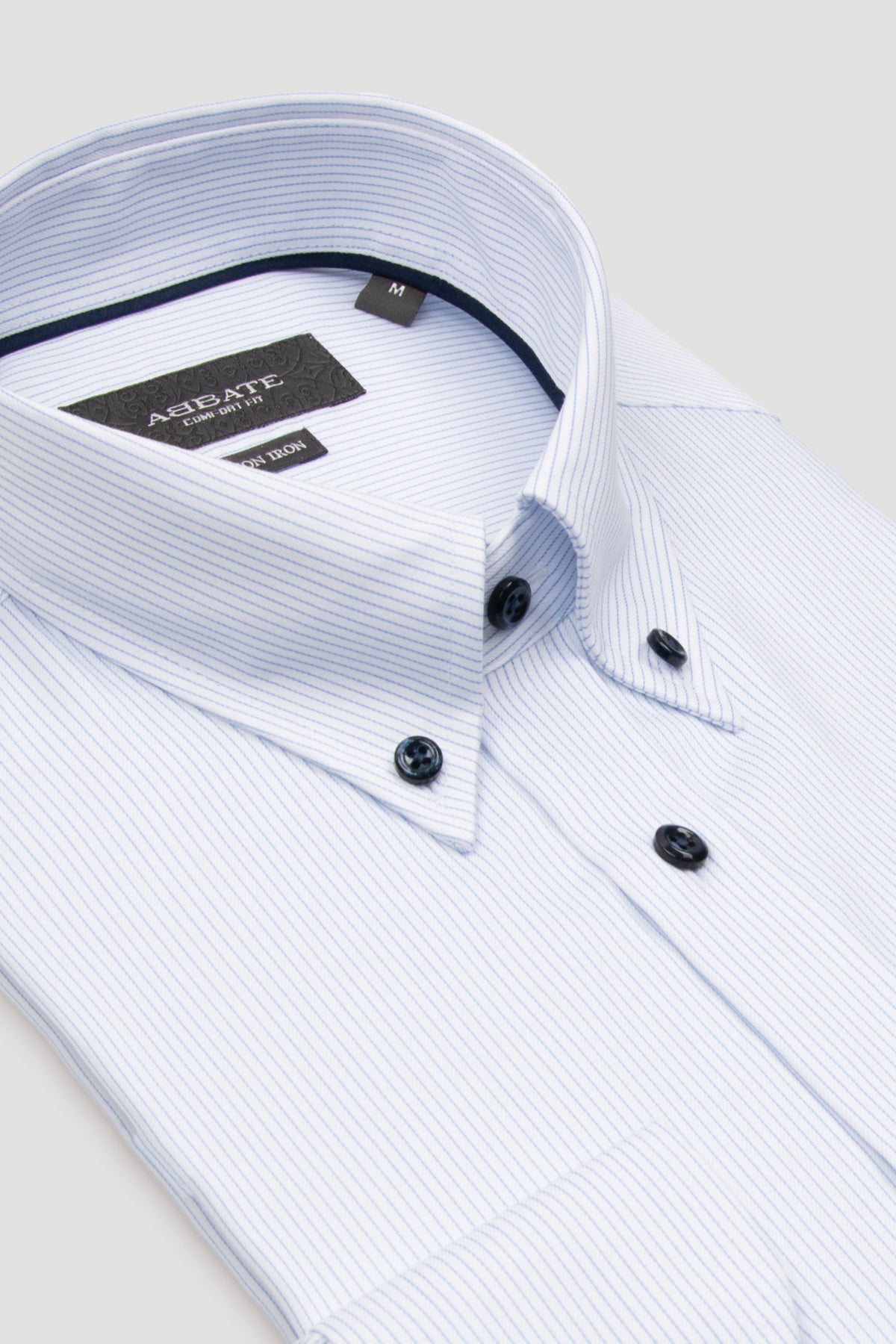 Abbate Matteo Non Iron Twill Pamuklu Comfort Fit Beyaz Düğmeli Yaka Erkek Çizgili Gömlek