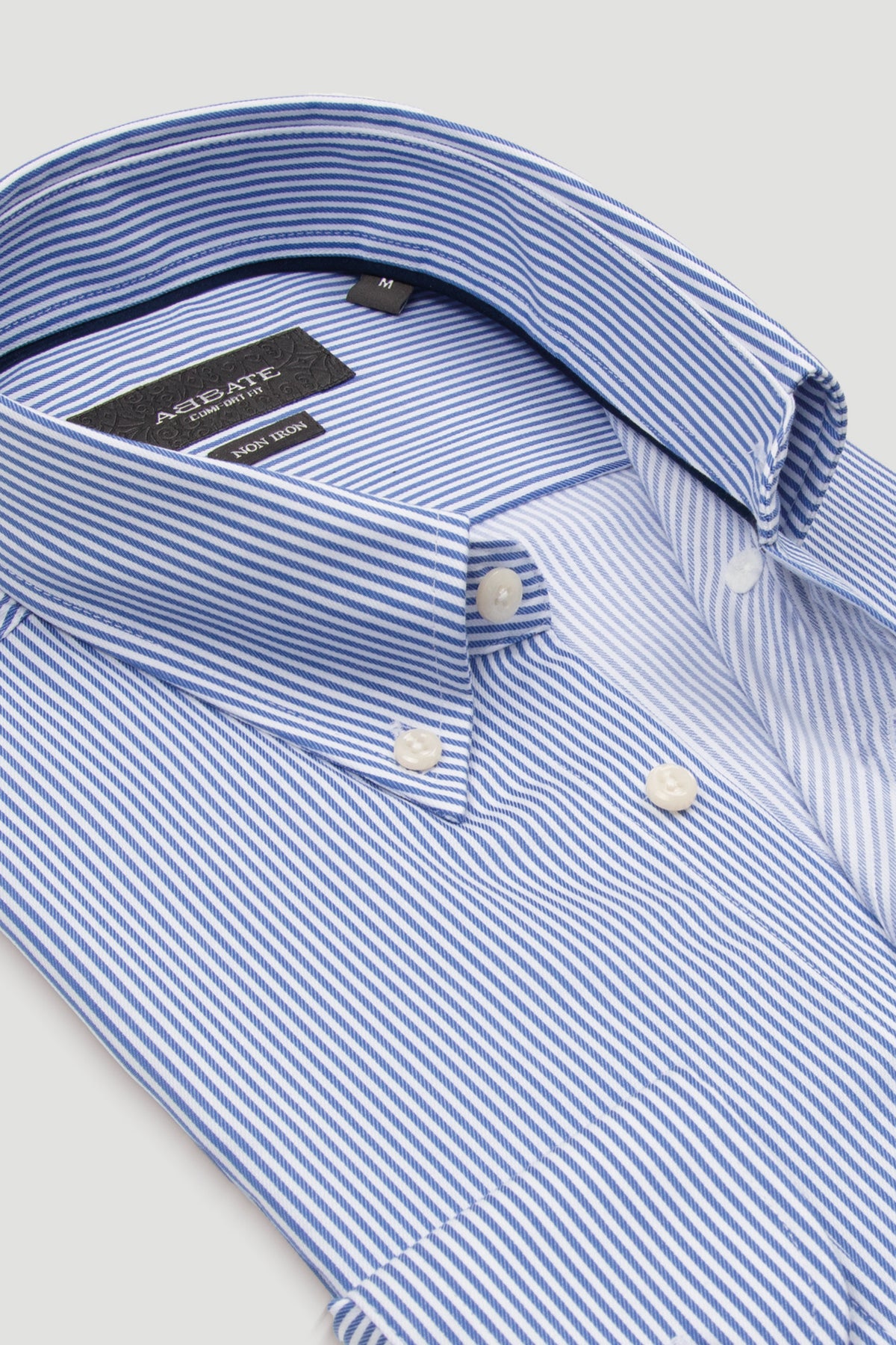 Abbate Matteo Non Iron Twill Pamuklu Comfort Fit Koyu Mavi Düğmeli Yaka Erkek Çizgili Gömlek