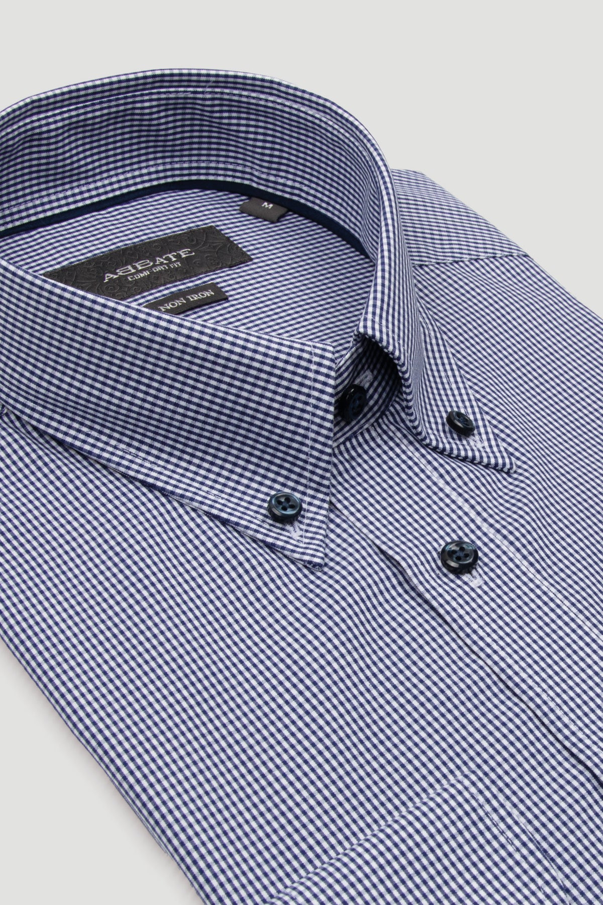 Abbate Matteo Non Iron Poplin Pamuklu Comfort Fit Lacivert Düğmeli Yaka Erkek Kareli Gömlek