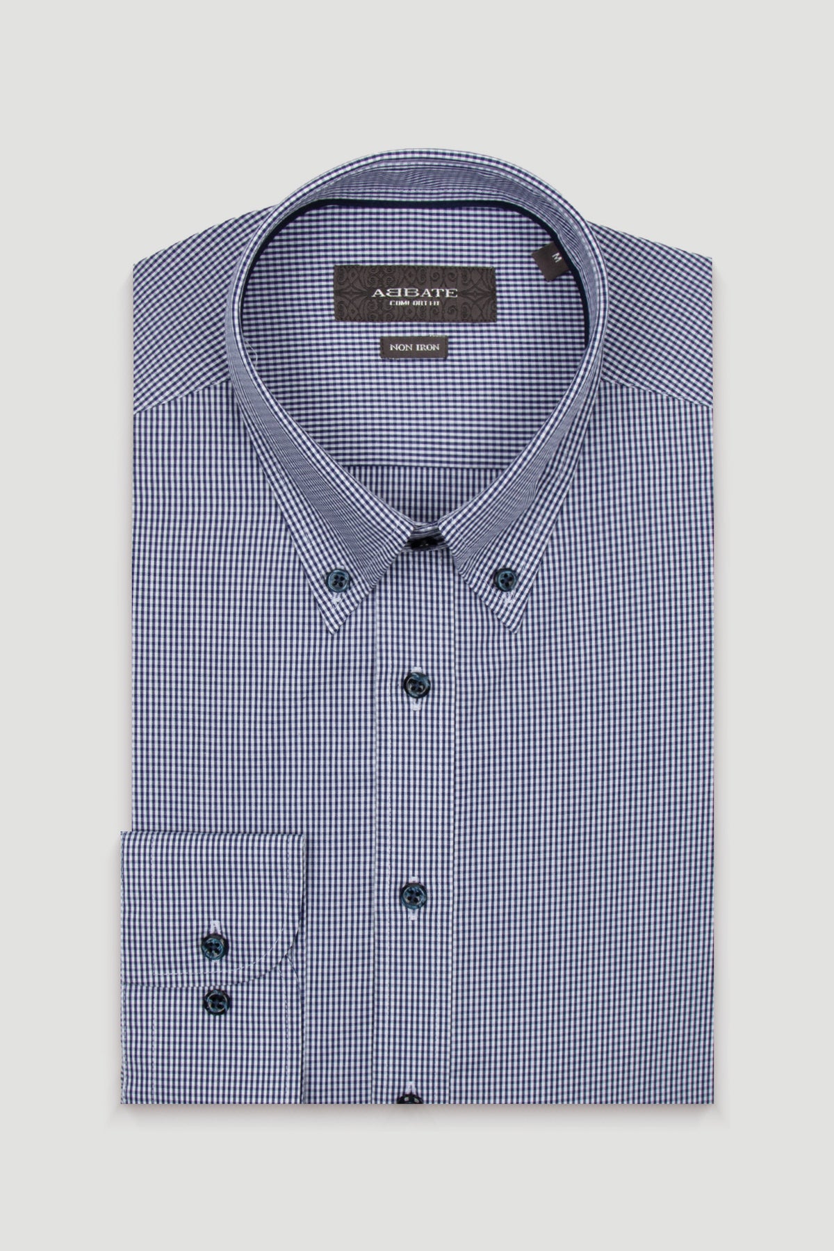 Abbate Matteo Non Iron Poplin Pamuklu Comfort Fit Lacivert Düğmeli Yaka Erkek Kareli Gömlek