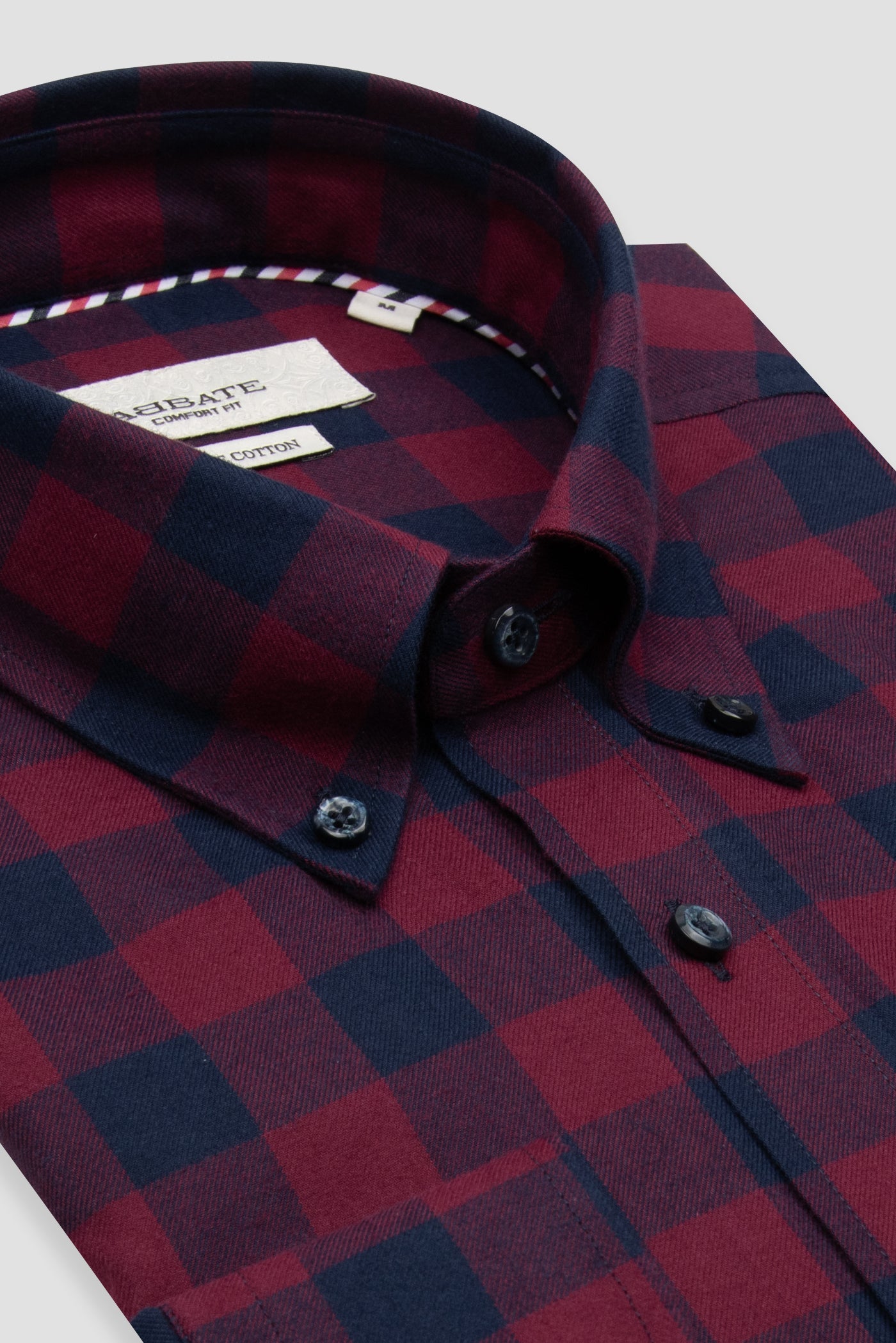 Abbate Luis Twill Pamuklu Comfort Fit Bordo Düğmeli Yaka Erkek Ekoseli Gömlek