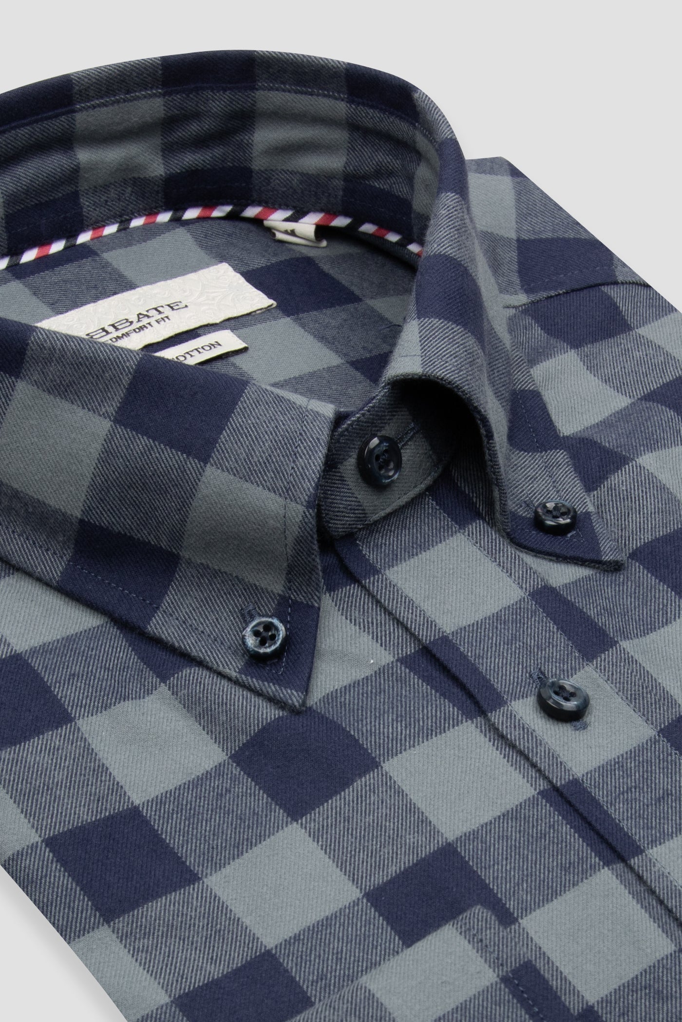 Abbate Luis Twill Pamuklu Comfort Fit Açık Gri Düğmeli Yaka Erkek Ekoseli Gömlek